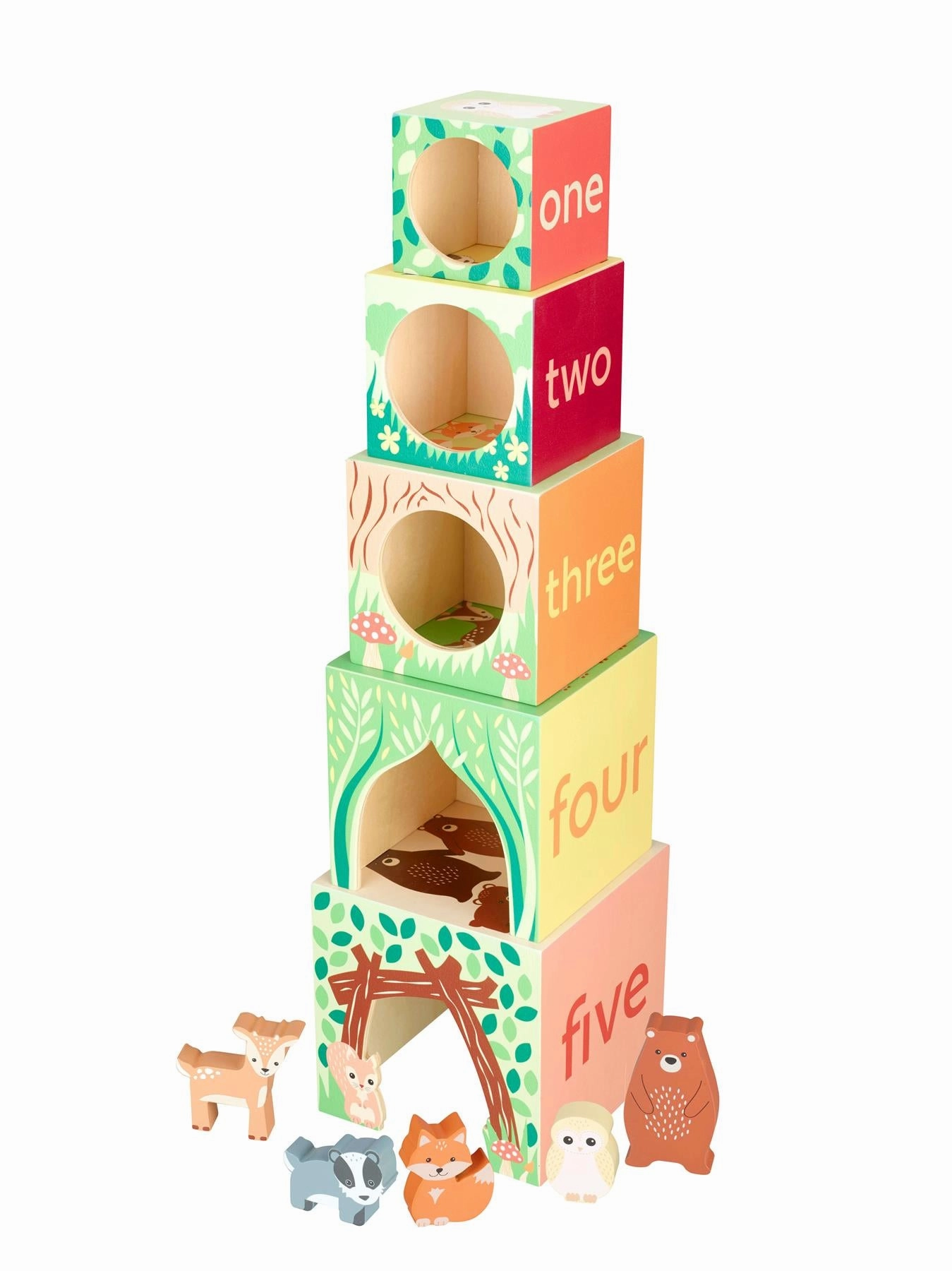 Orange Tree Toys Wooden Woodland Animal Stacking Cubes for Ages 18M 