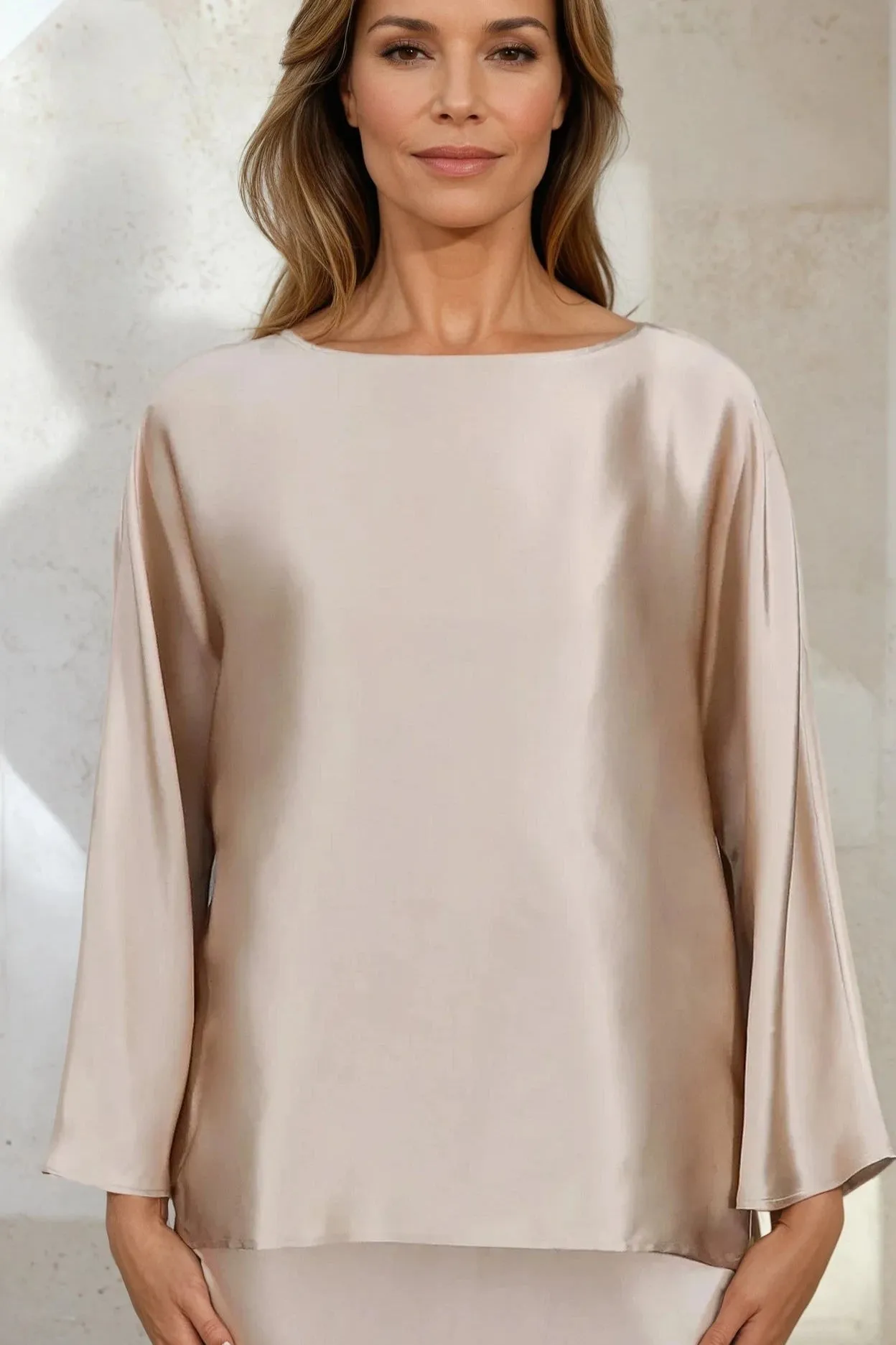 PAOLO BATEAU NECK BLOUSE IN SILK CHARMEUSE
