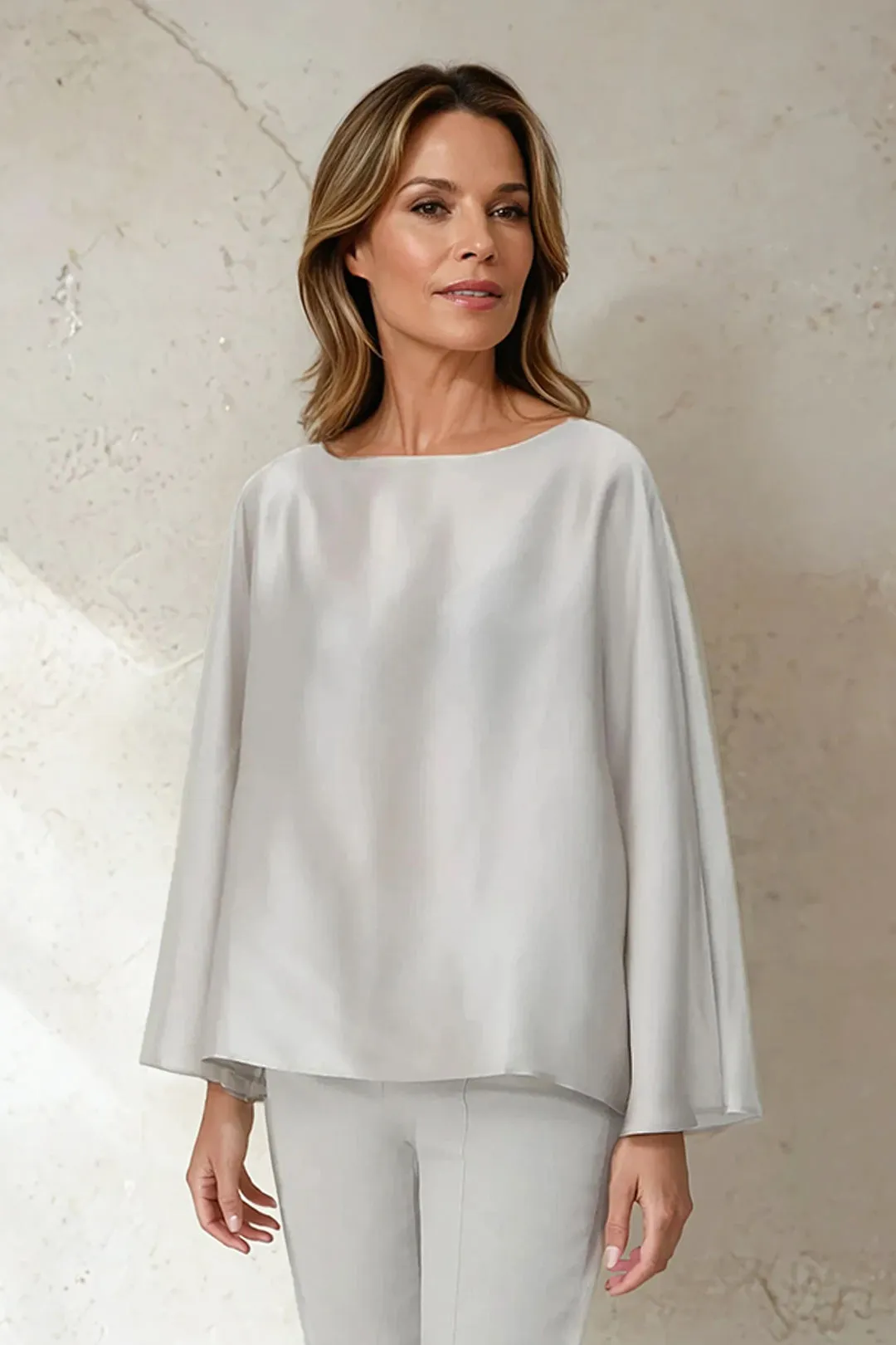 PAOLO BATEAU NECK BLOUSE IN SILK CHARMEUSE