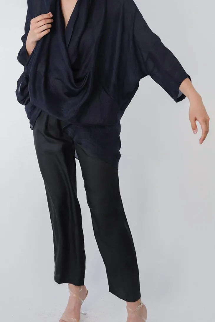 PAZ NARROW LEG PANT IN SILK CHARMEUSE IN BLACK
