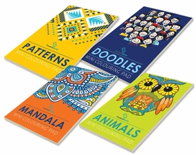 Pegasus Set of 4 Mini Adult Colouring Pads including Patterns, Mandala, Doodles & Animals