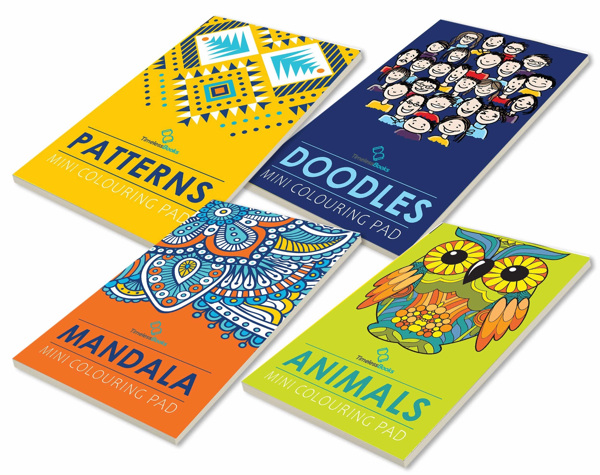 Pegasus Set of 4 Mini Adult Colouring Pads including Patterns, Mandala, Doodles & Animals