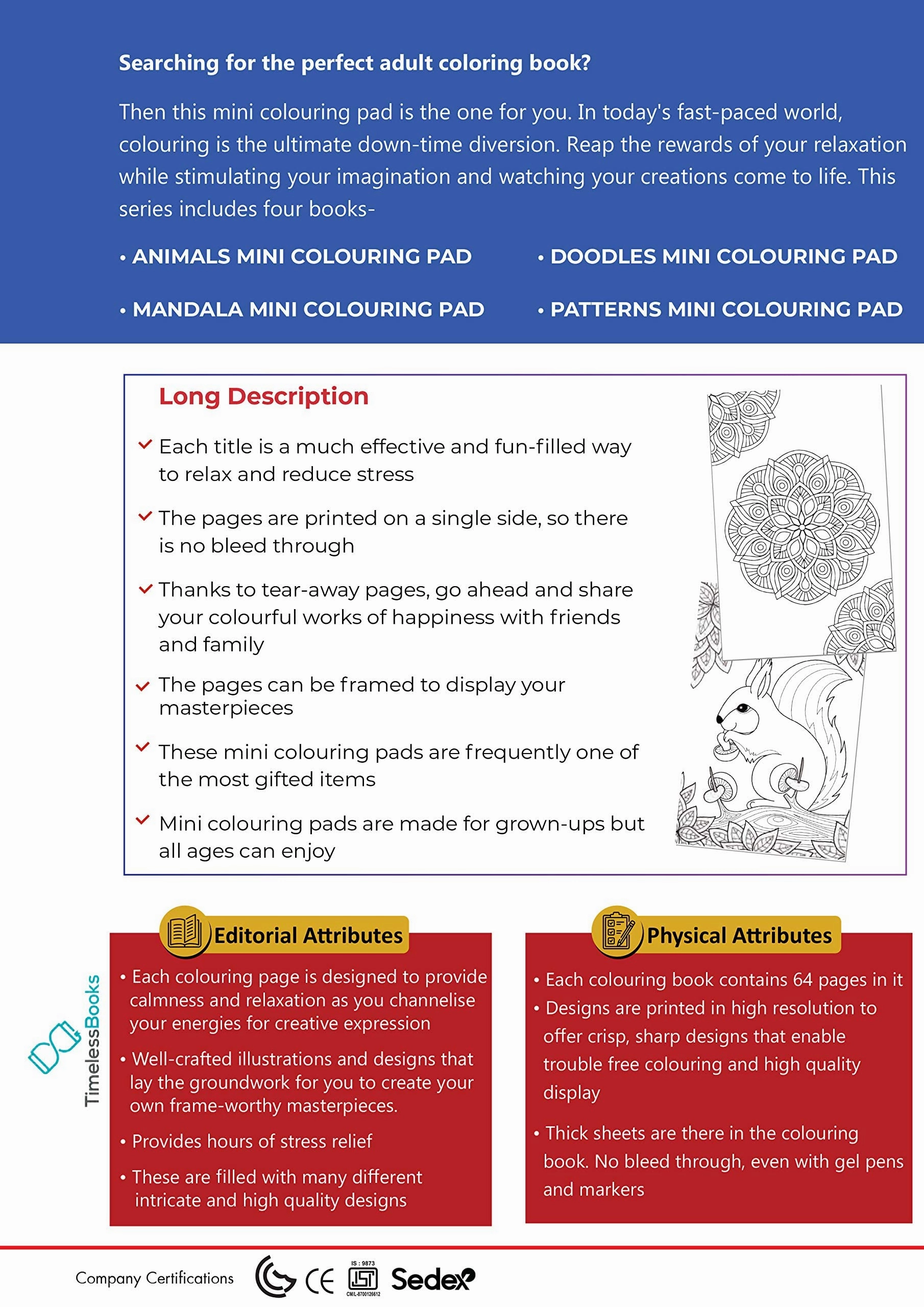 Pegasus Set of 4 Mini Adult Colouring Pads including Patterns, Mandala, Doodles & Animals