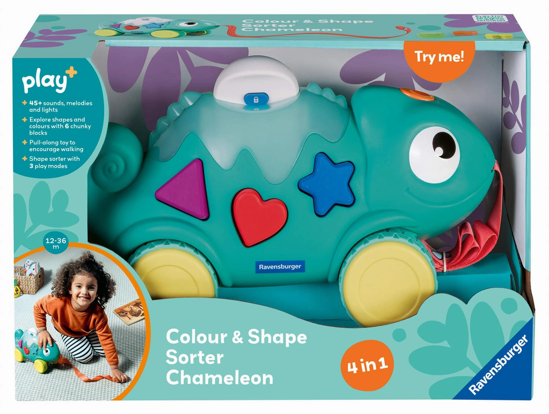 Play  4-in-1 Colour & Shape Sorter Chameleon Pull Along for Ages 1 