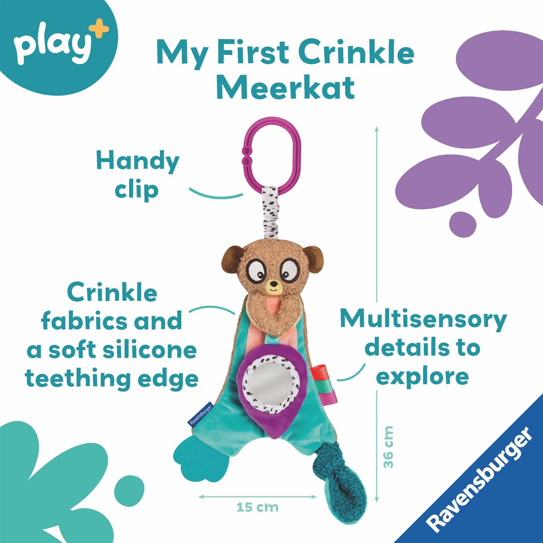 Play  Crinkle & Chew Meerkat Soft Activity Toy with Teether for Babies