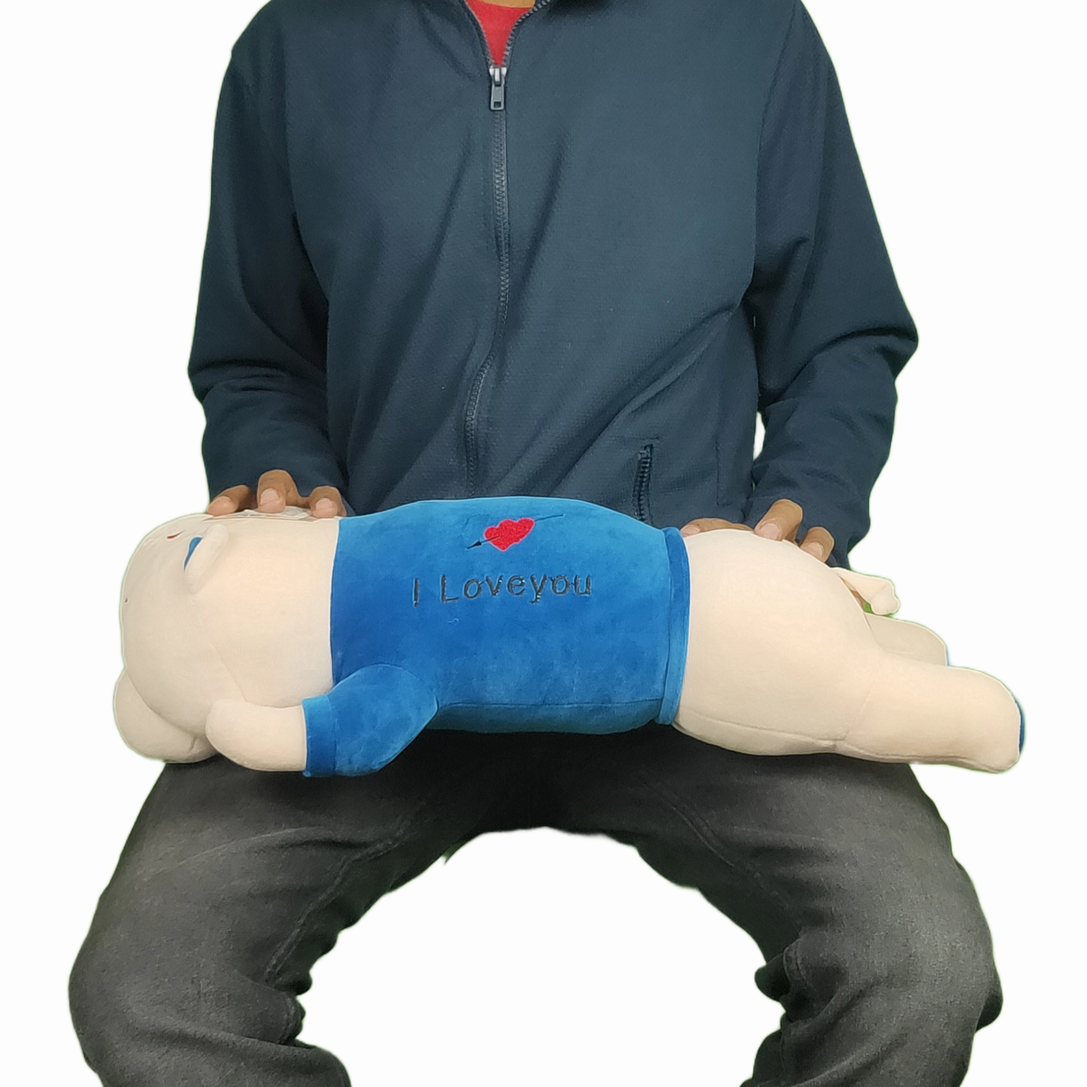 Play Hour Bogo Bear Pillow Plush Soft Toy with I Love You Text for Ages 5 Years and Up - Blue, 60cm