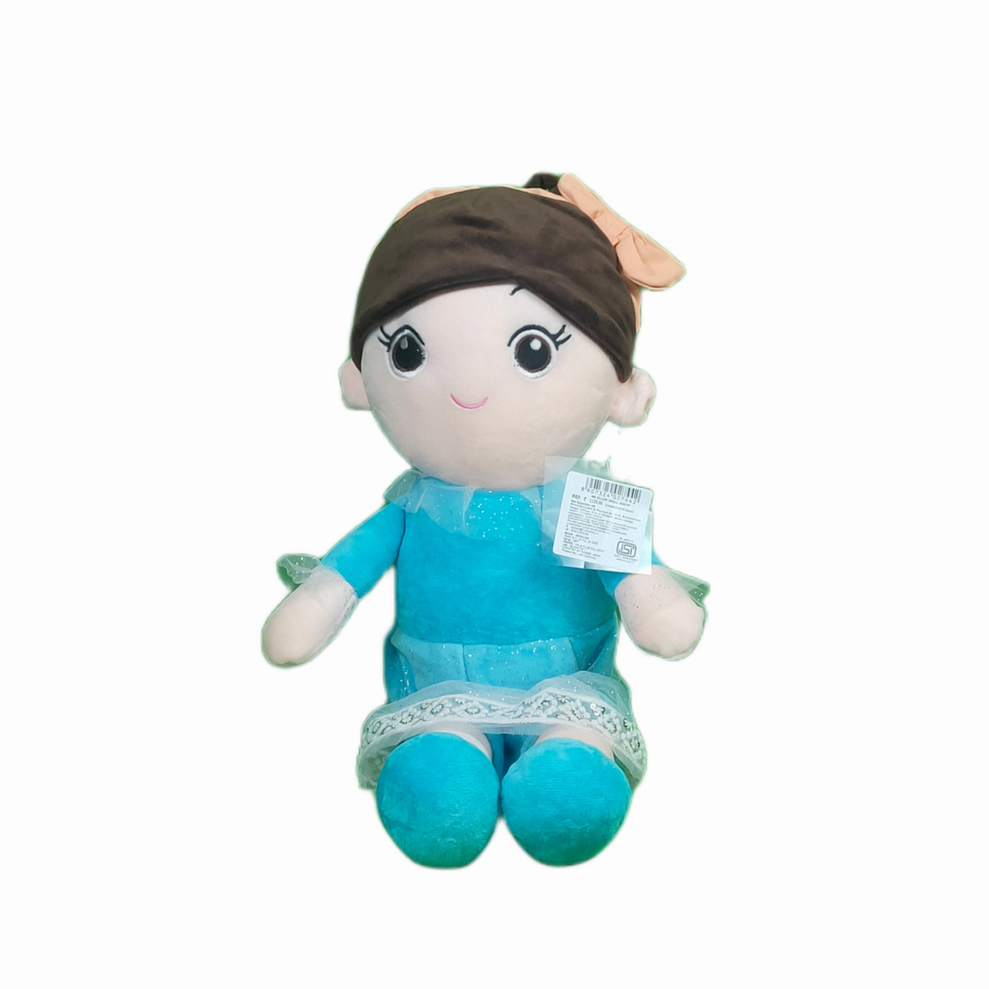 Play Hour Ellie Rag Doll Plush Soft Toy Wearing Sky Frock for Ages 3 Years and Up, 65cm
