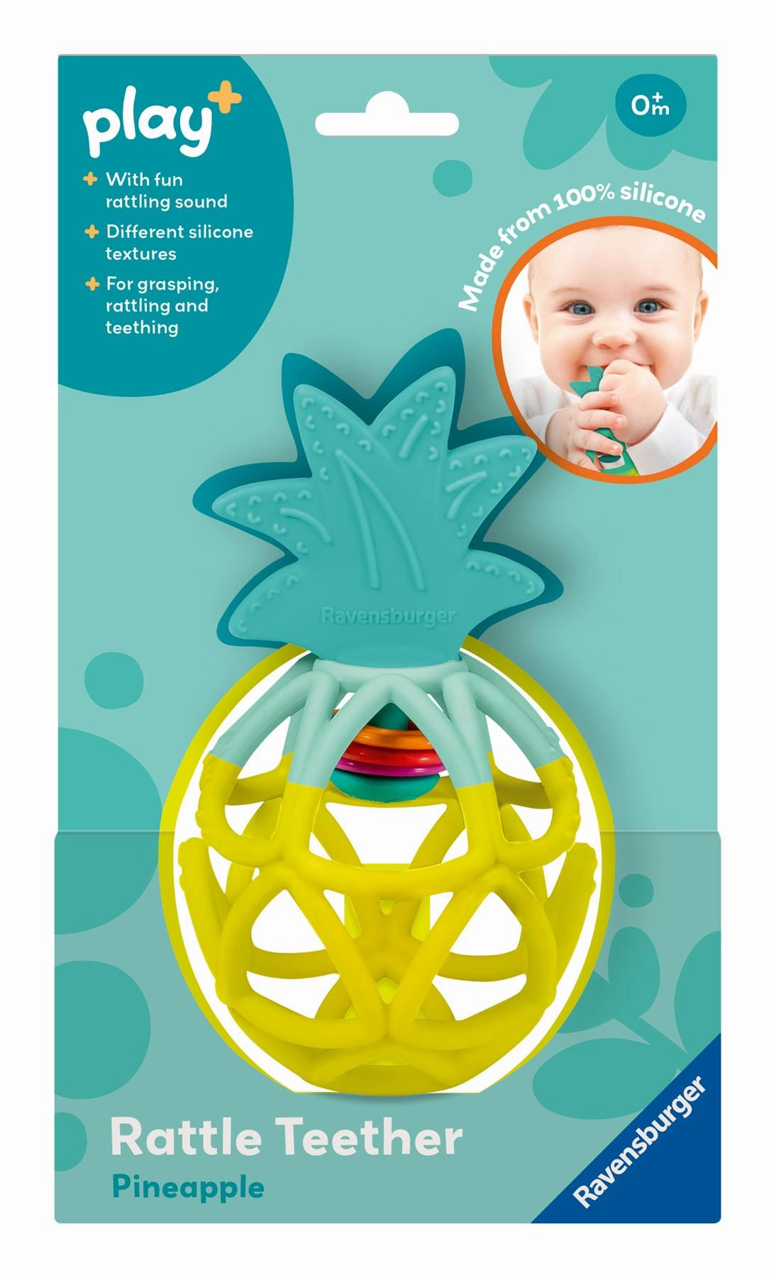 Play  Pineapple Rattle and Teether with Textured Silicone for Babies