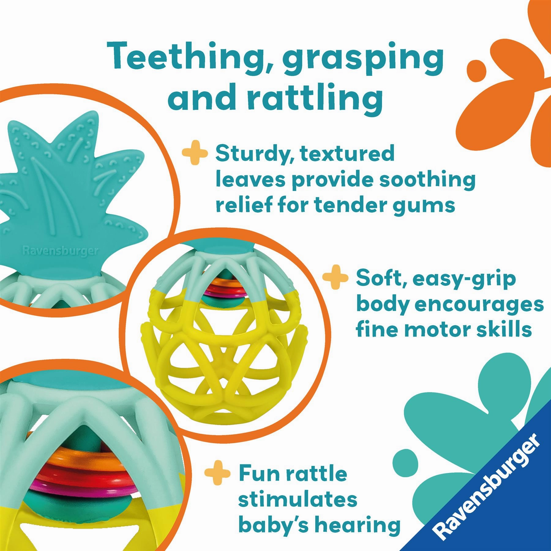 Play  Pineapple Rattle and Teether with Textured Silicone for Babies