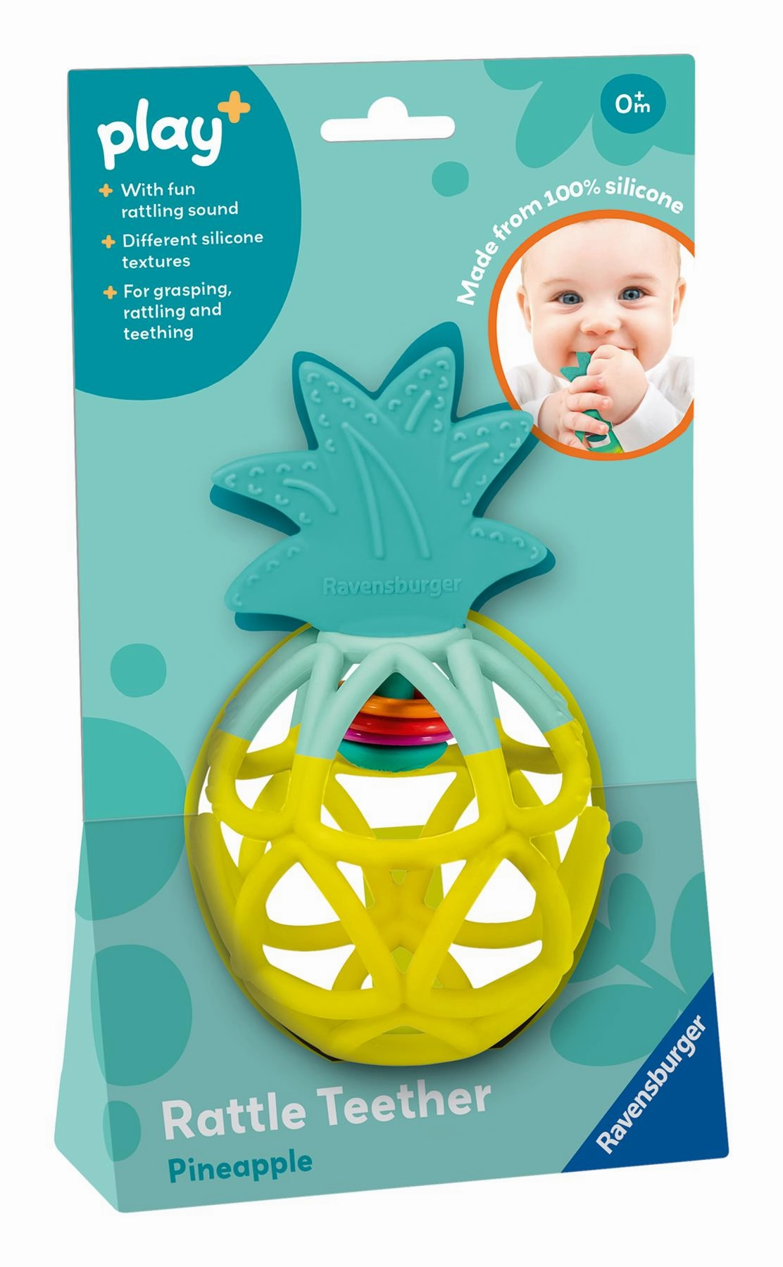 Play  Pineapple Rattle and Teether with Textured Silicone for Babies