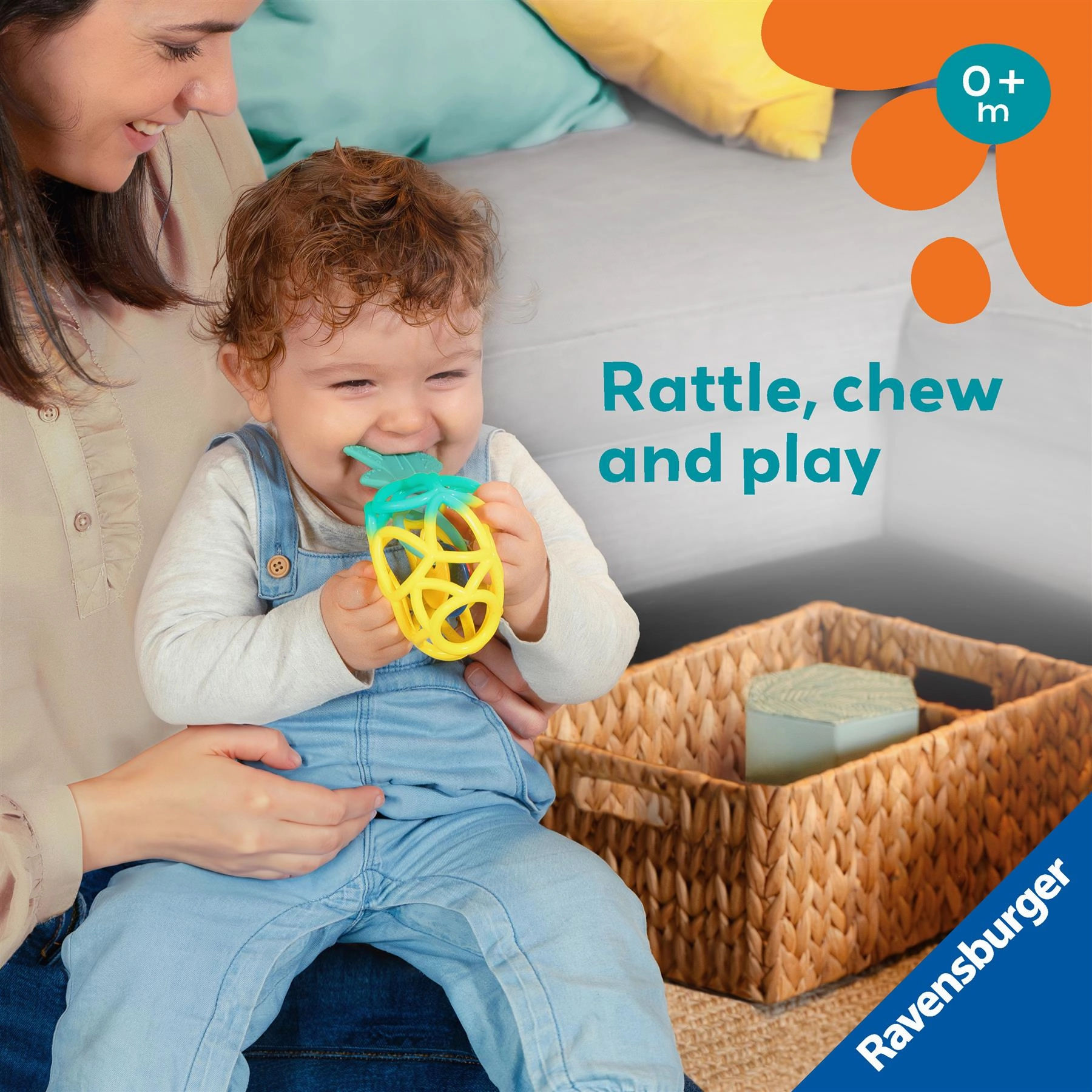 Play  Pineapple Rattle and Teether with Textured Silicone for Babies