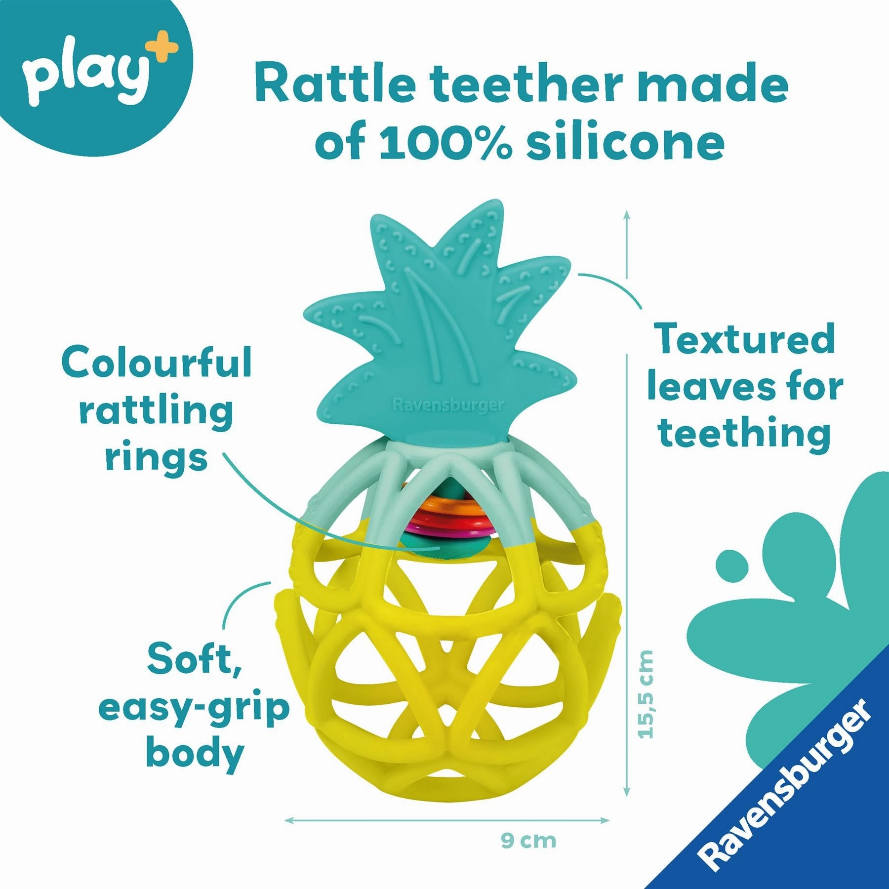 Play  Pineapple Rattle and Teether with Textured Silicone for Babies