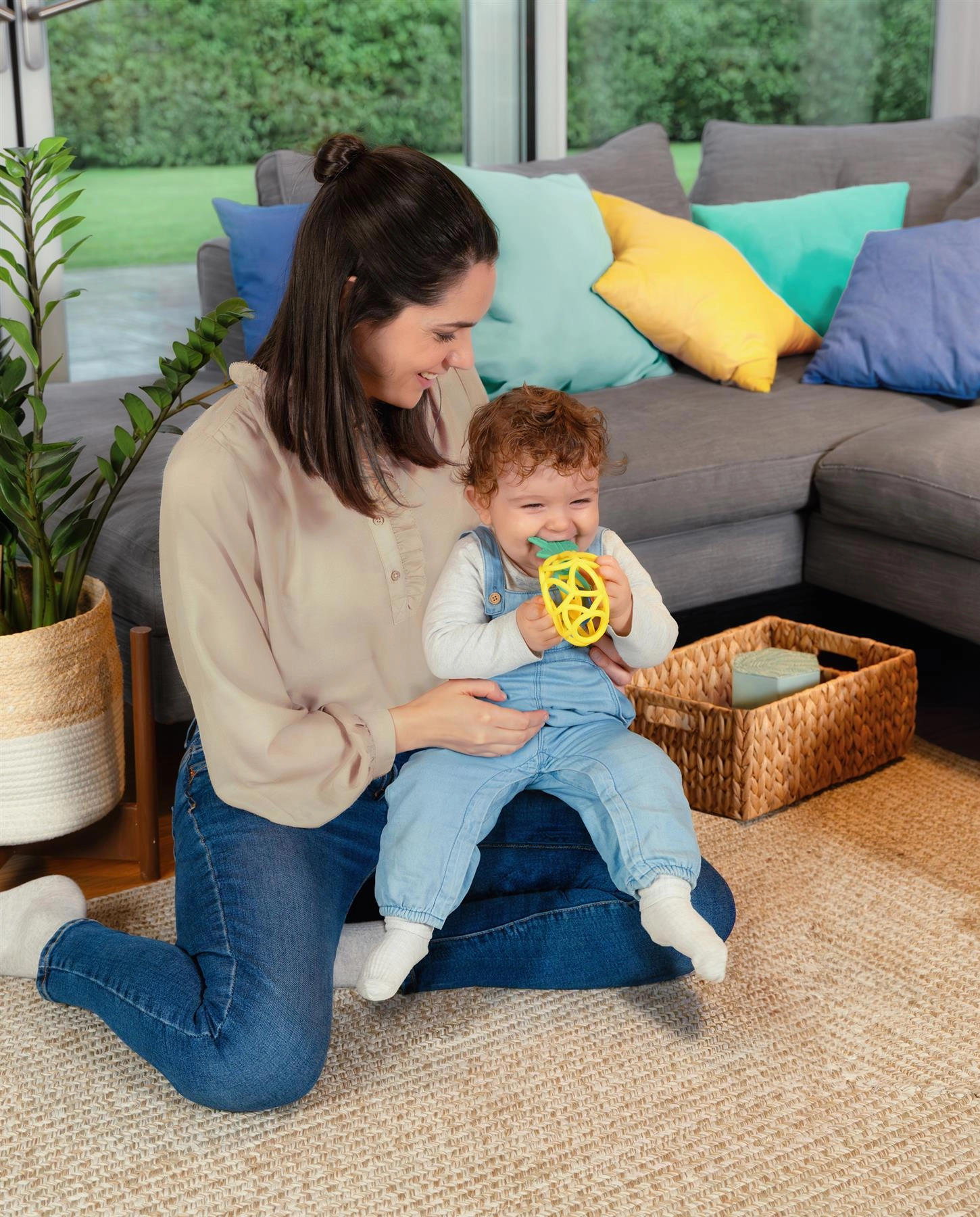 Play  Pineapple Rattle and Teether with Textured Silicone for Babies
