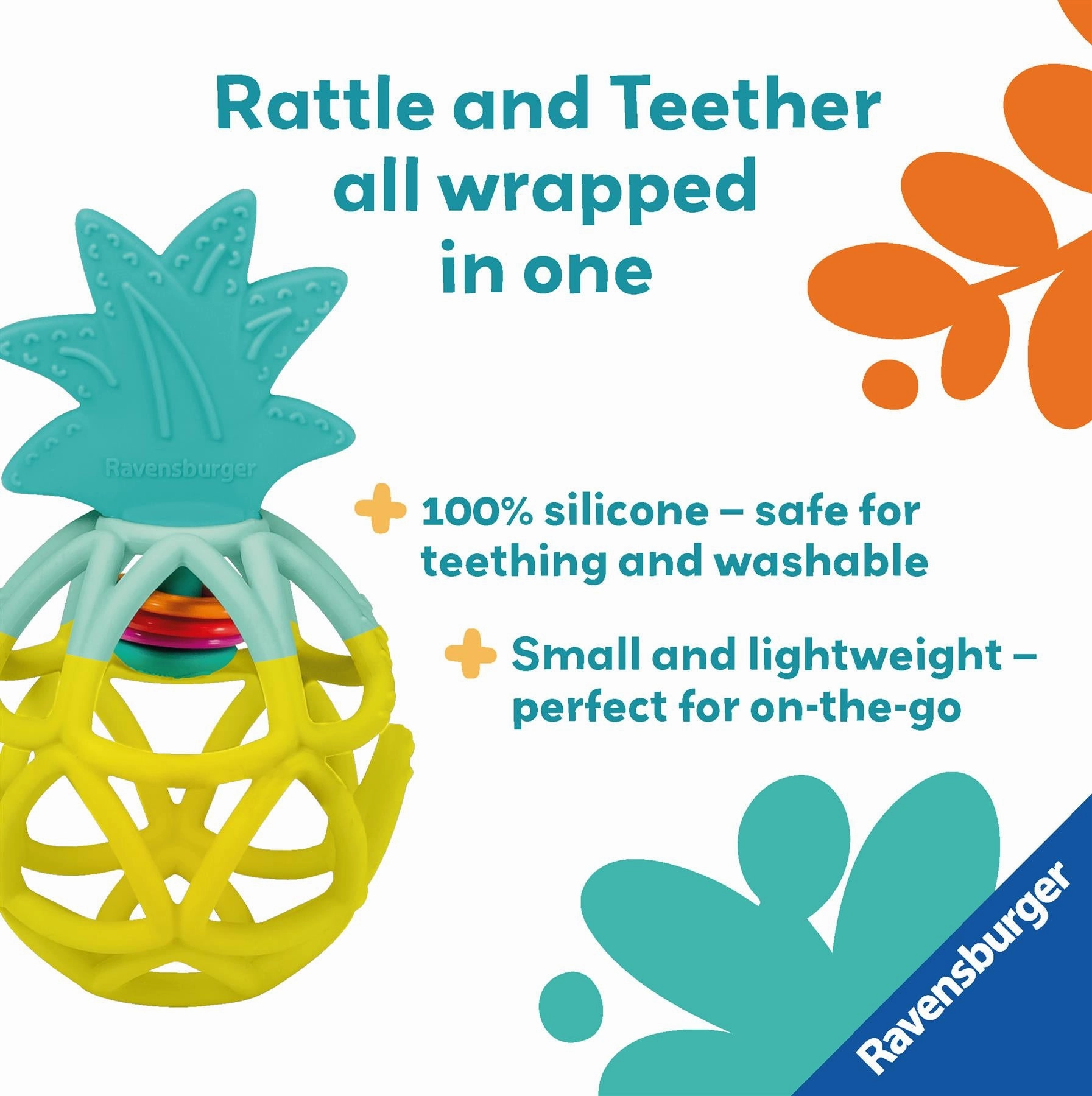 Play  Pineapple Rattle and Teether with Textured Silicone for Babies