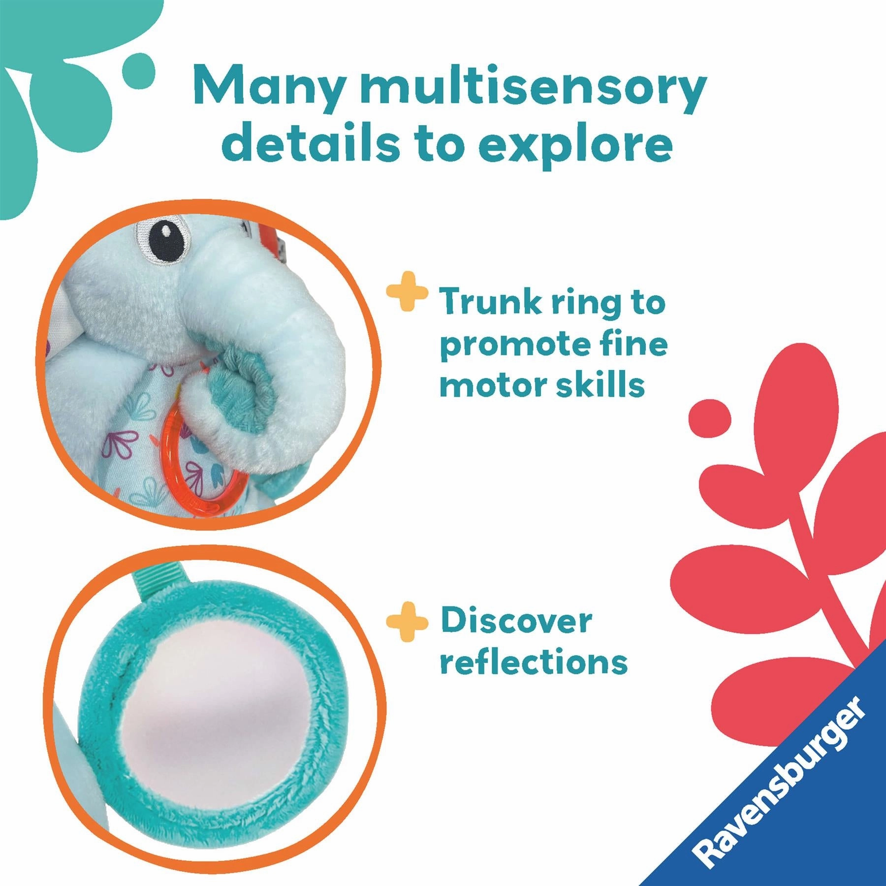 Play  Play & Explore Elephant Sensory Plush Toy with Rattle for Babies