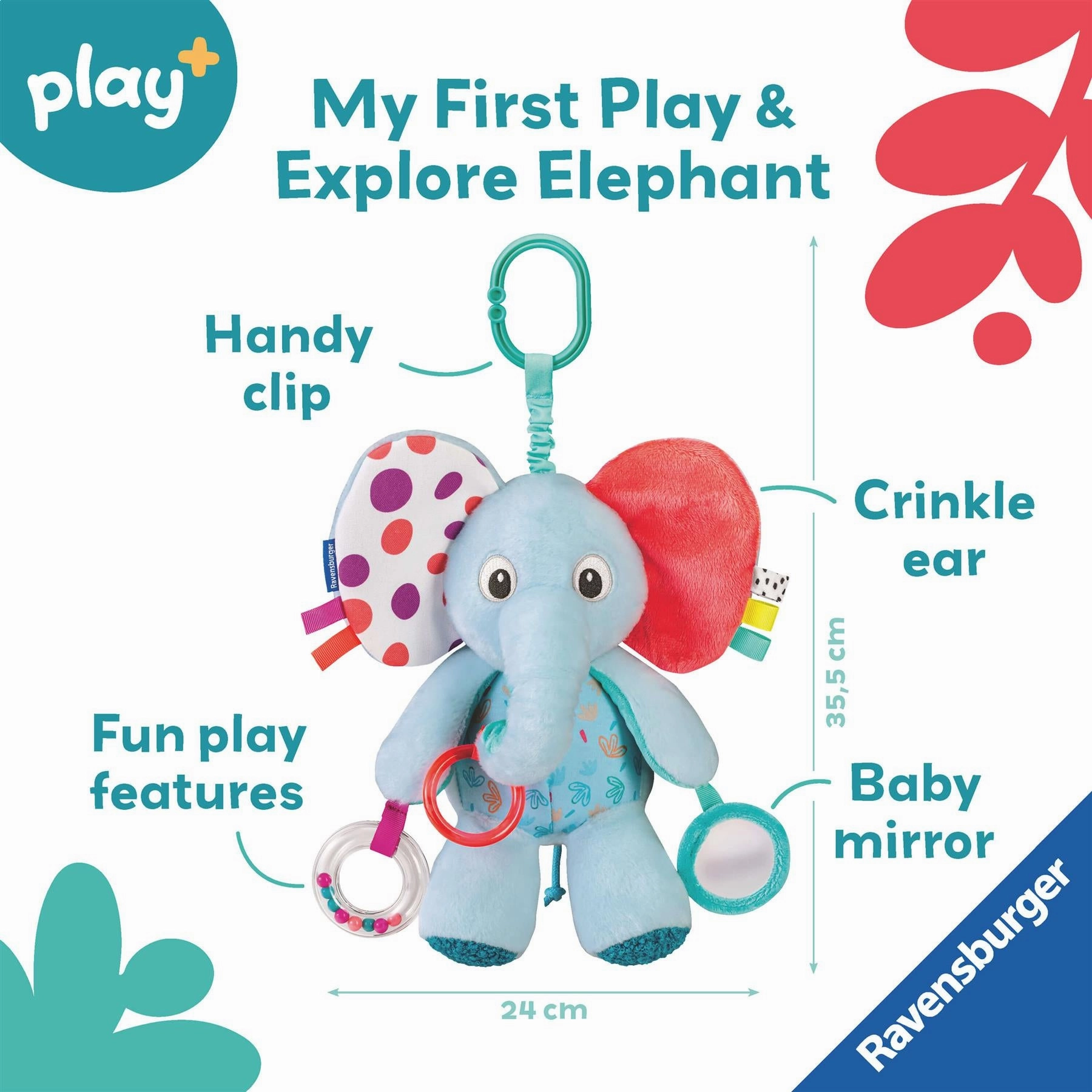 Play  Play & Explore Elephant Sensory Plush Toy with Rattle for Babies