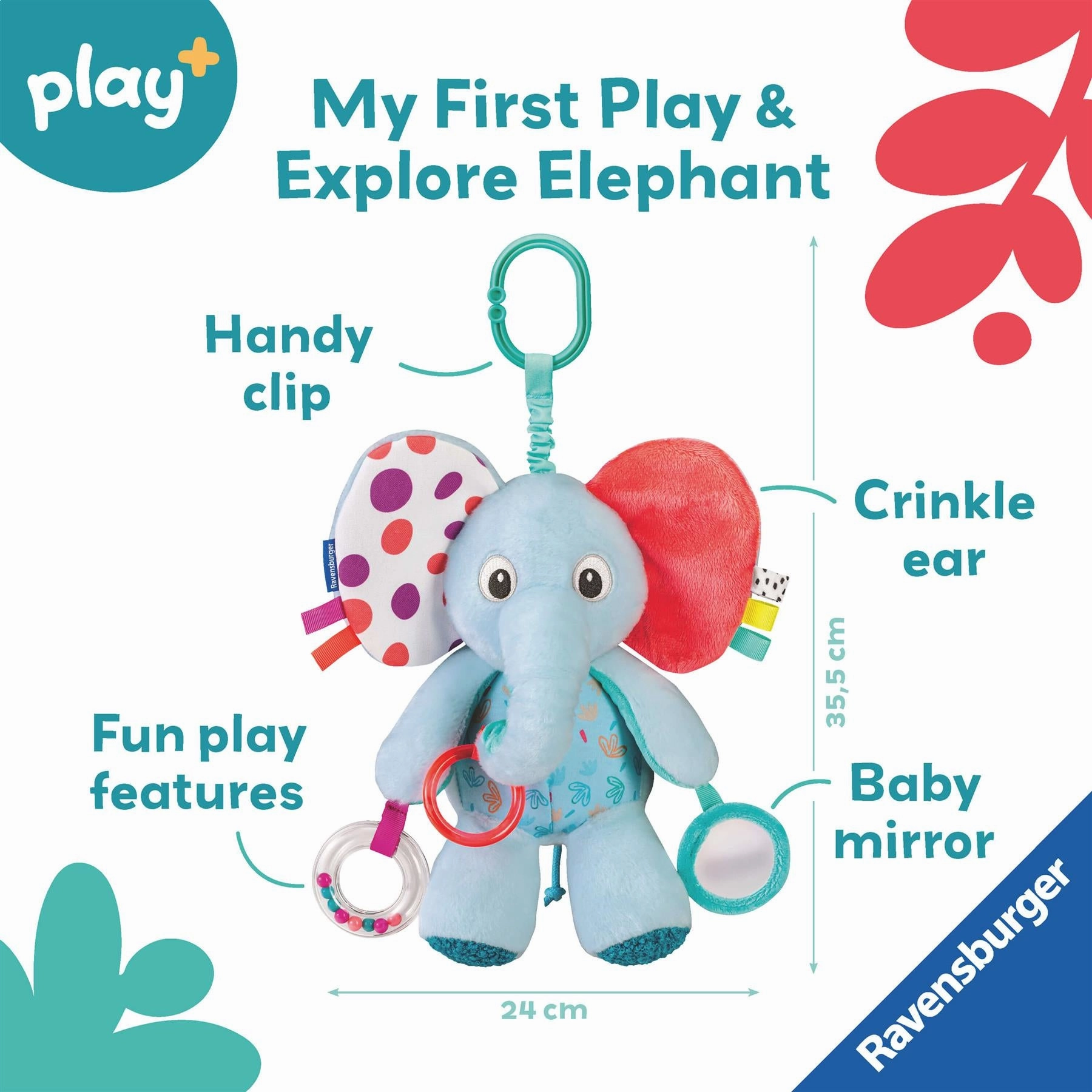 Play  Play & Explore Elephant Sensory Plush Toy with Rattle for Babies