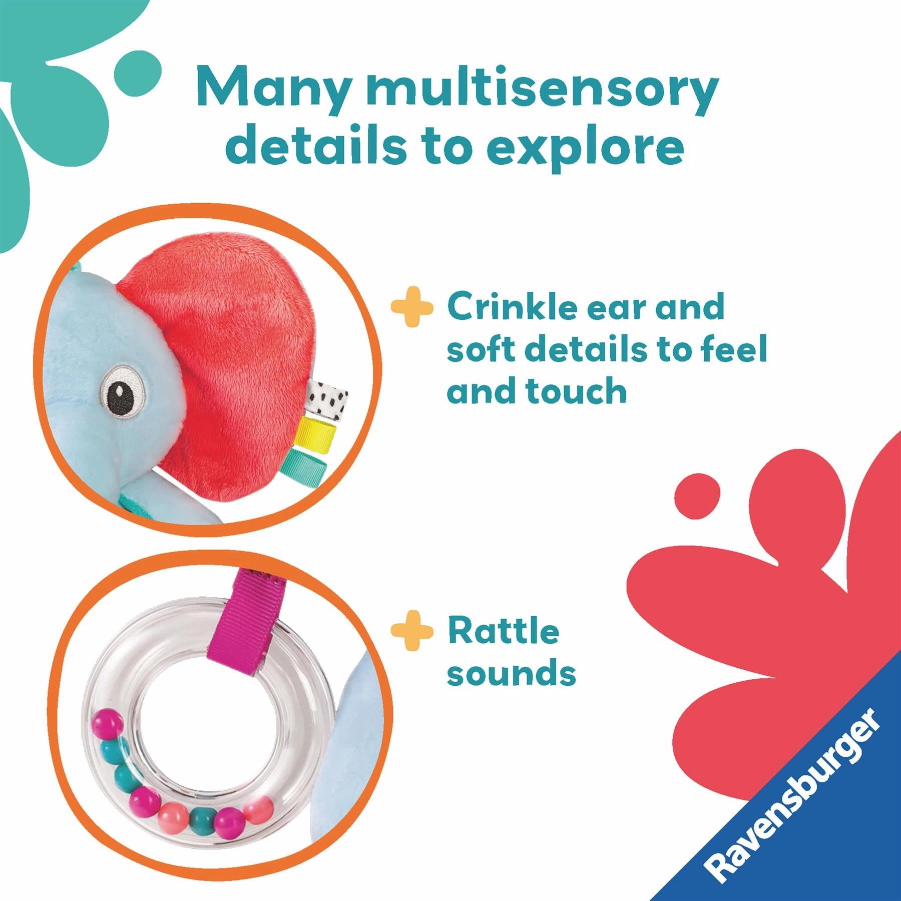 Play  Play & Explore Elephant Sensory Plush Toy with Rattle for Babies