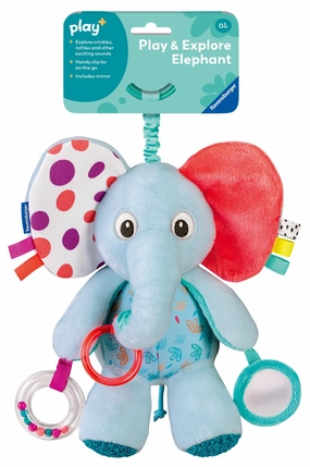Play  Play & Explore Elephant Sensory Plush Toy with Rattle for Babies