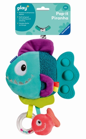Play  Pop-it Piranha (Blue) Plush Toy with Rattle & Teether for Babies