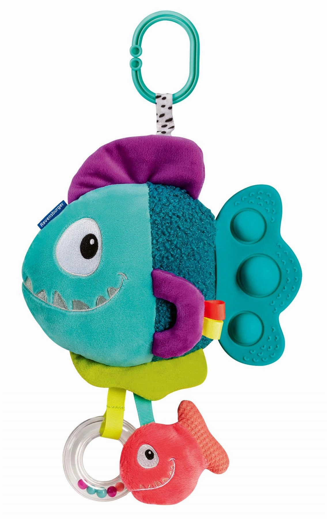 Play  Pop-it Piranha (Blue) Plush Toy with Rattle & Teether for Babies