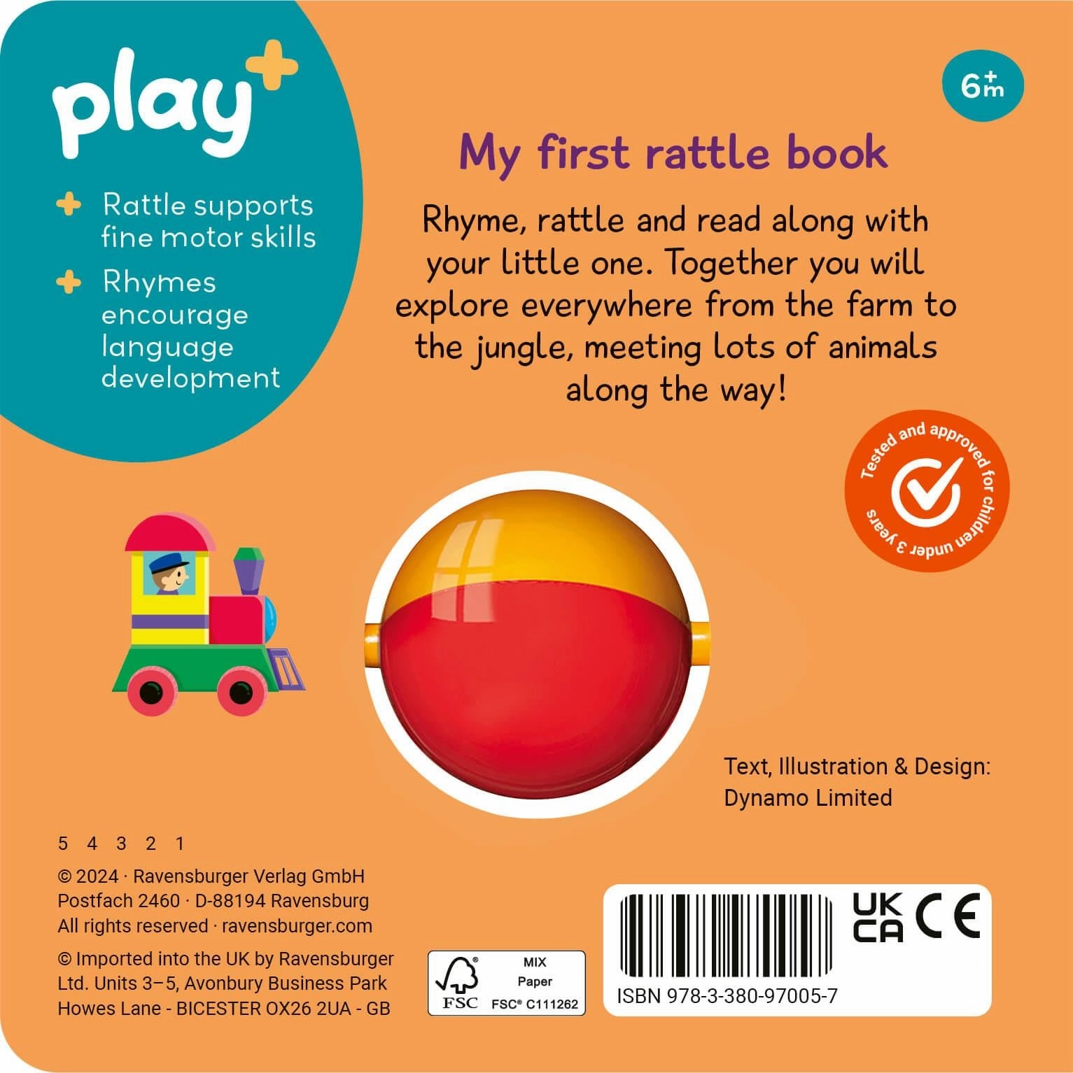 Play  Ready, Steady, Shake First Toys Board Book w/ Rattle for Age 6M 