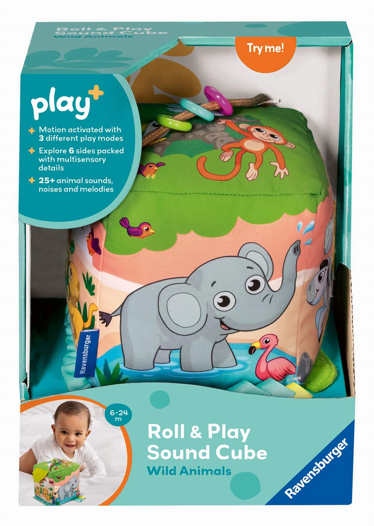 Play  Roll and Play Sound Cube: Wild Animals Sensory Toy for Babies