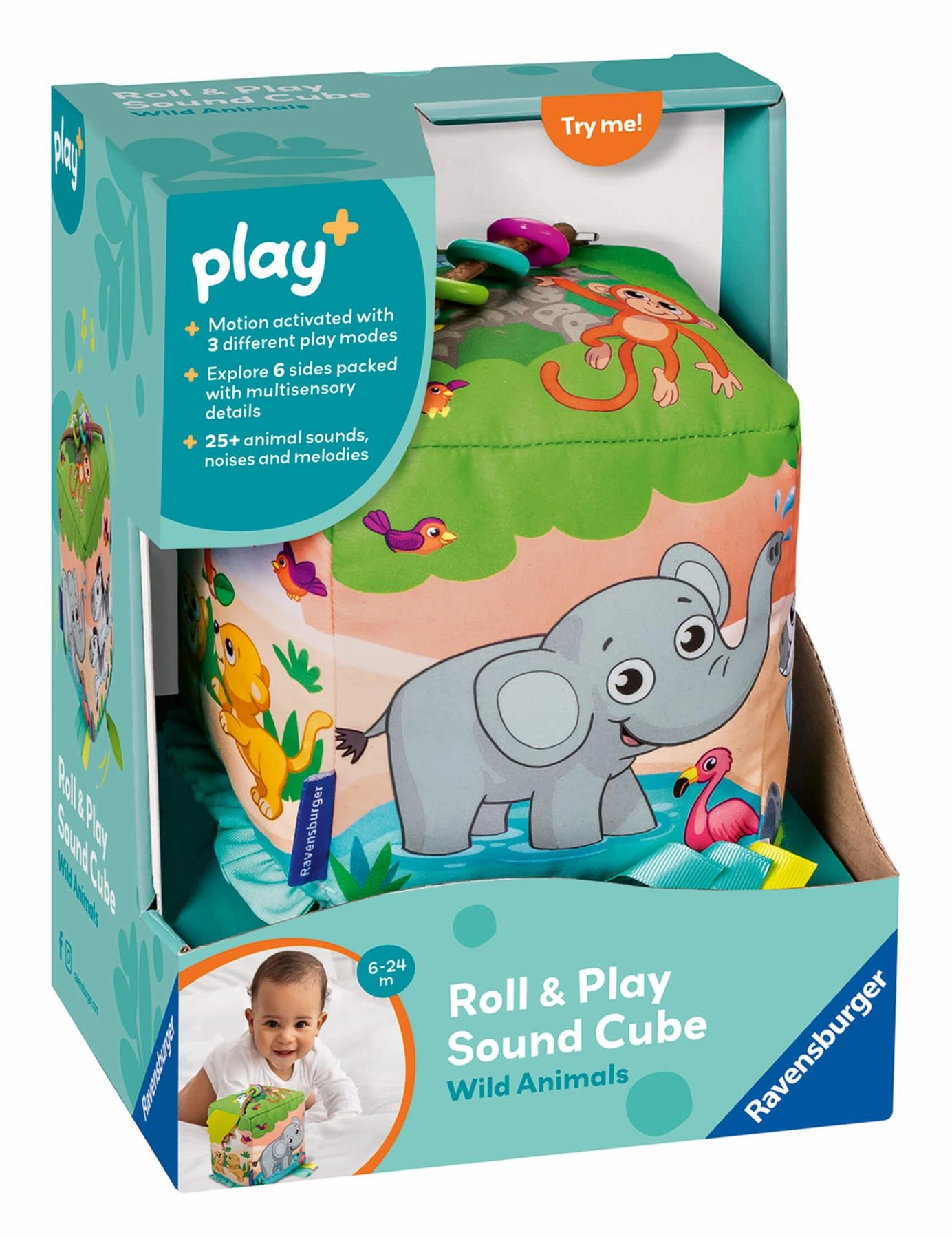 Play  Roll and Play Sound Cube: Wild Animals Sensory Toy for Babies