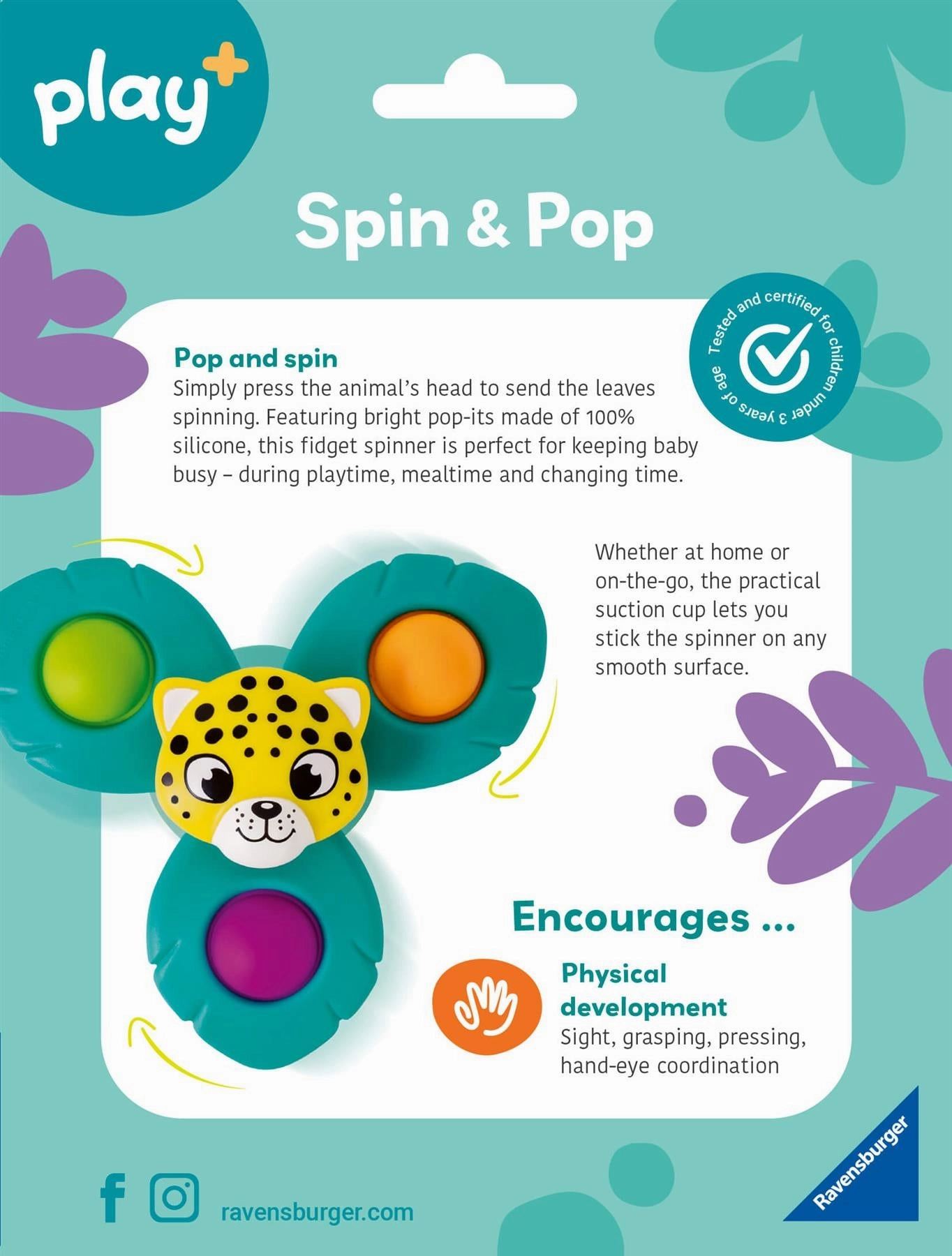 Play  Spin & Pop: Leopard Fidget Spinner with Suction Cup for Babies