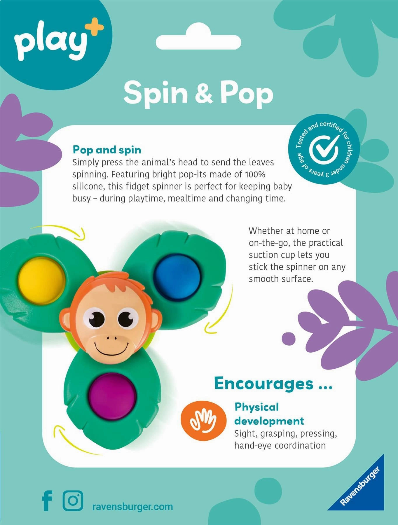 Play  Spin & Pop: Monkey Fidget Spinner with Suction Cup for Babies