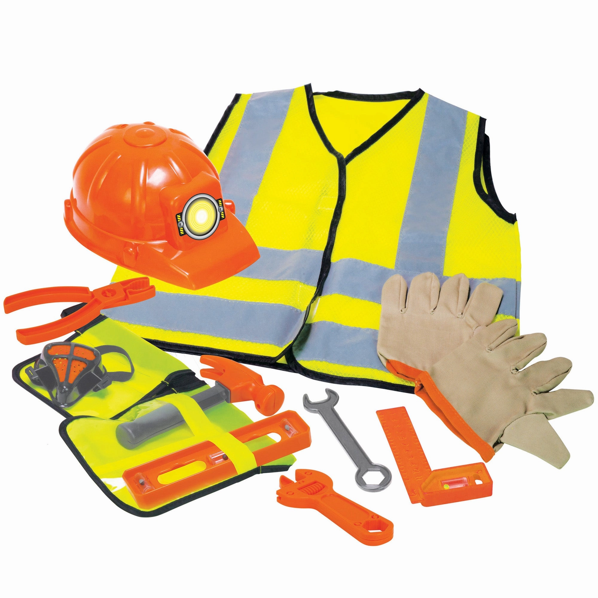 Playful Minds 12pc Construction Worker Dress-Up Set - Yellow/Orange - Kids 3 