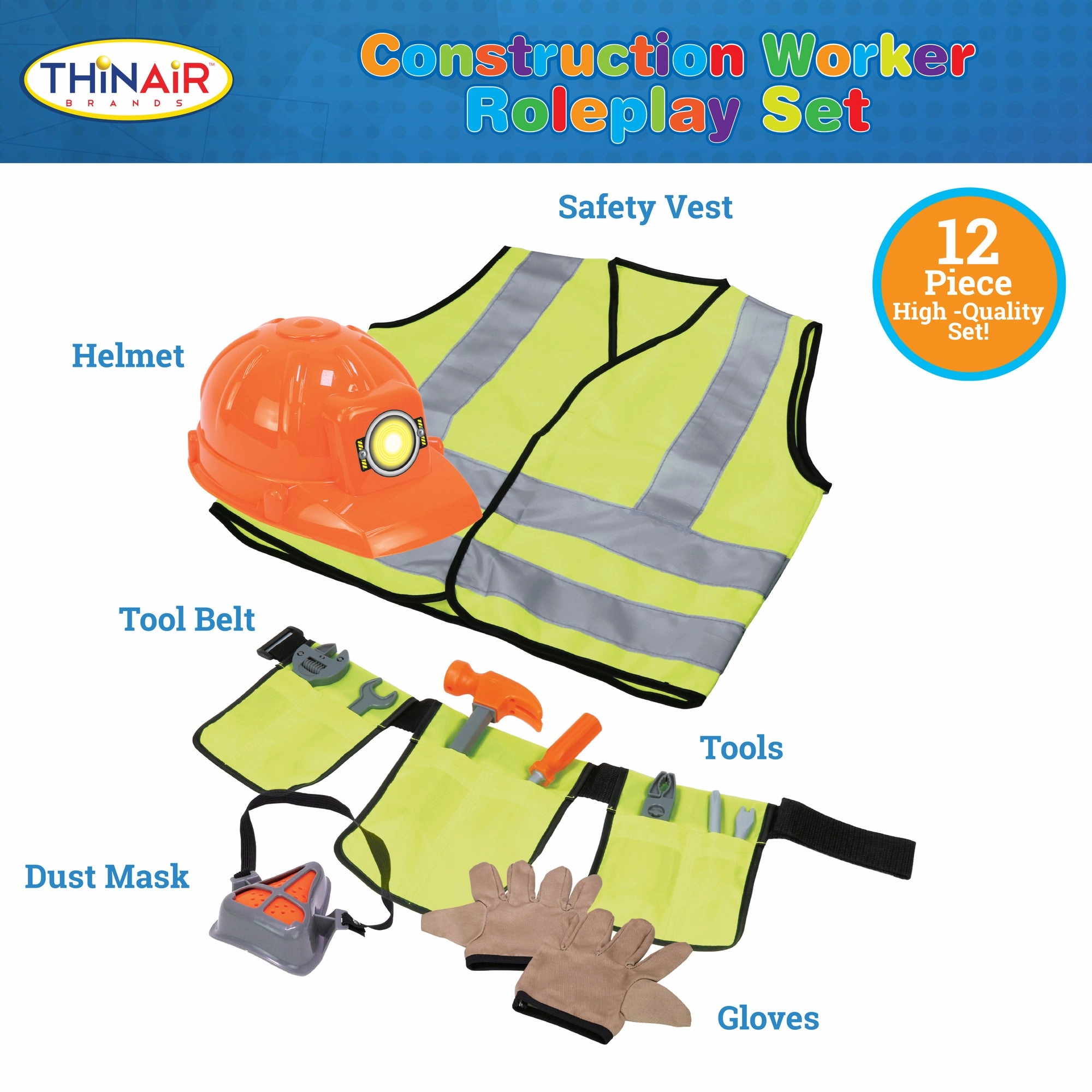 Playful Minds 12pc Construction Worker Dress-Up Set - Yellow/Orange - Kids 3 
