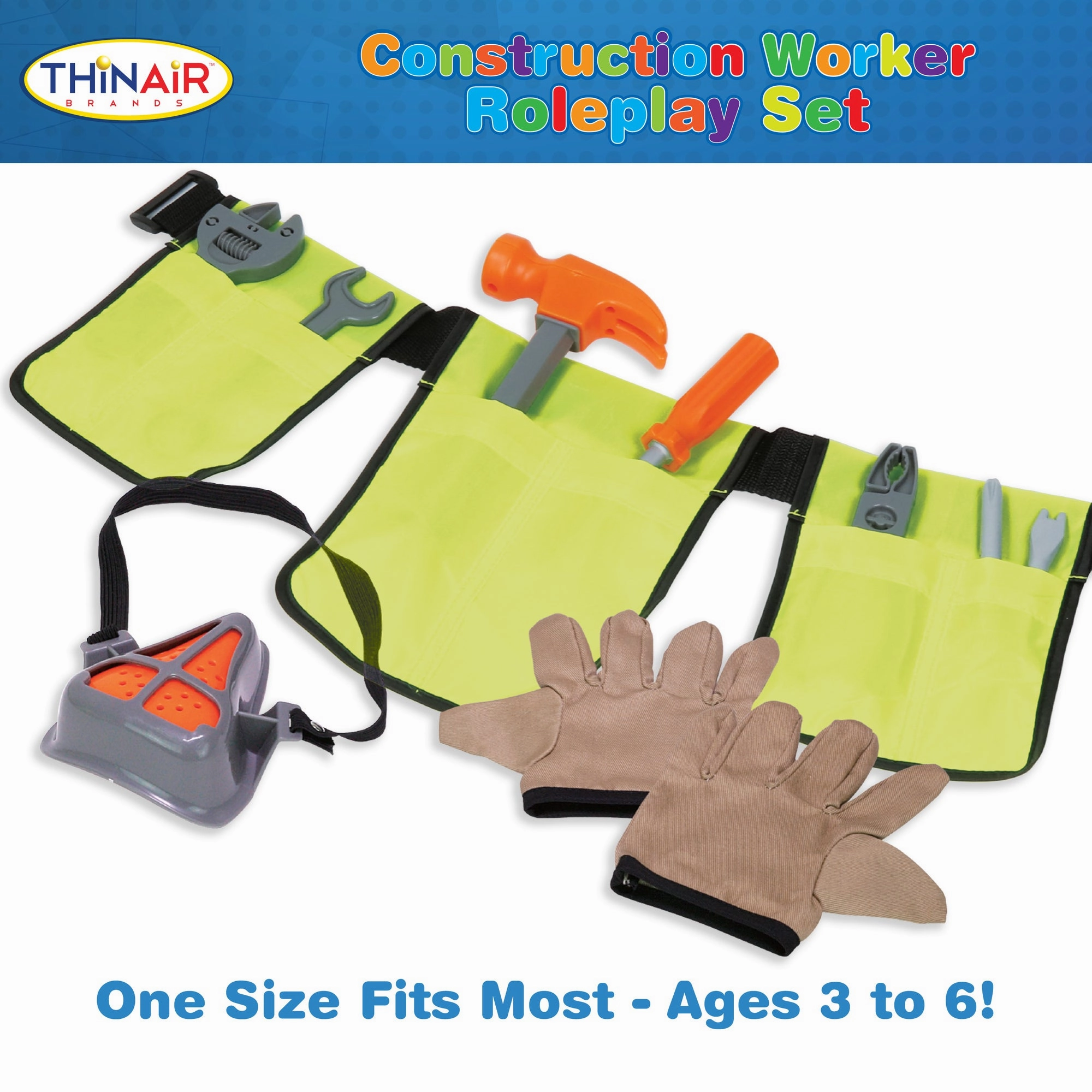 Playful Minds 12pc Construction Worker Dress-Up Set - Yellow/Orange - Kids 3 
