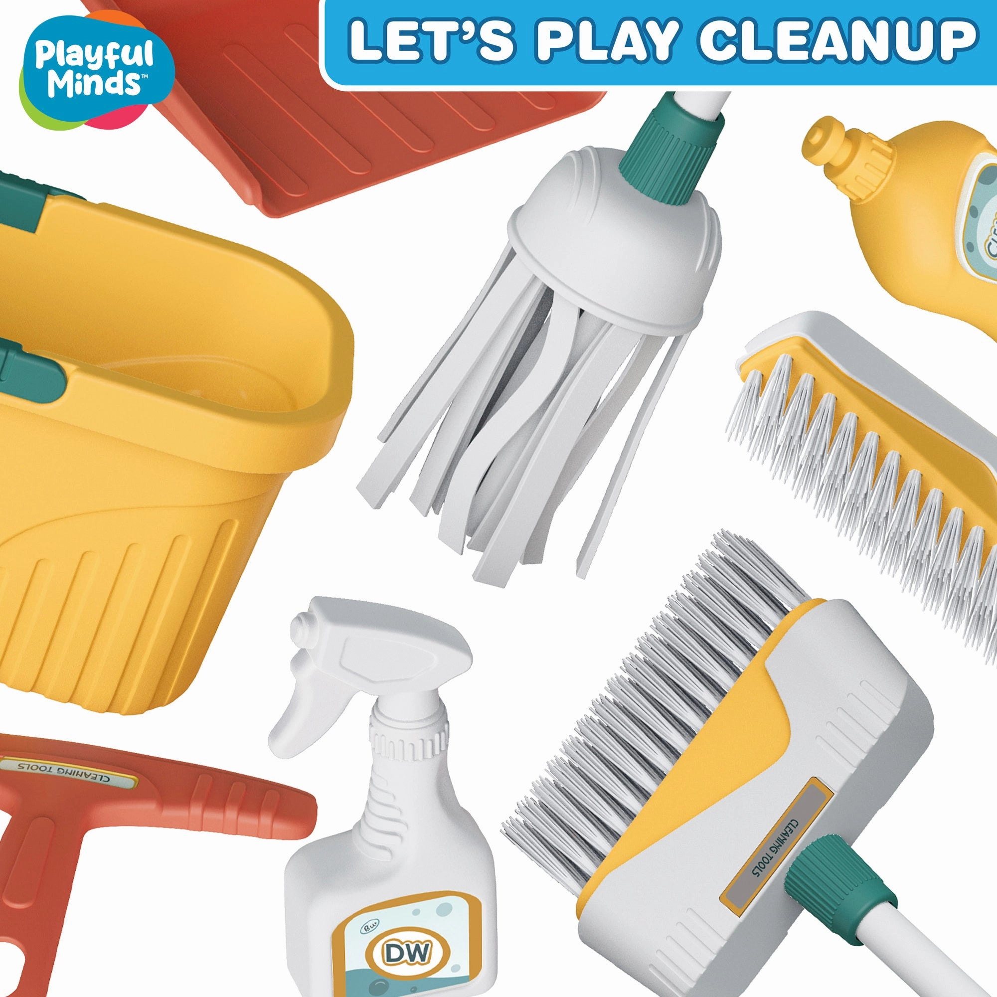 Playful Minds 8pc Household Cleaning Set - Pretend Play Kit for Ages 3 