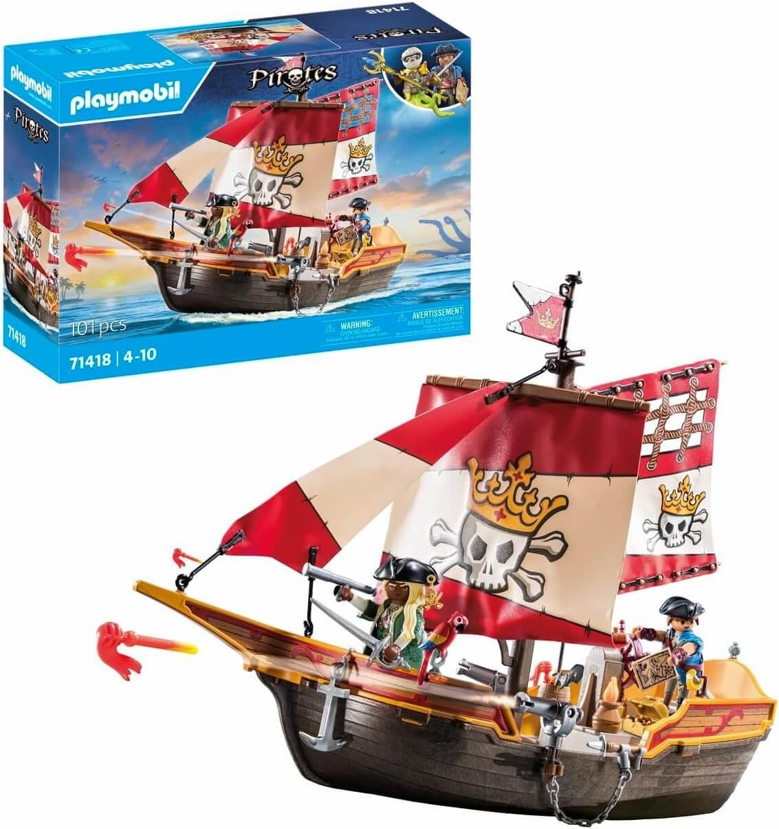 Playmobil Pirates 71418 Small Pirate Ship Playset for Ages 4 and Up