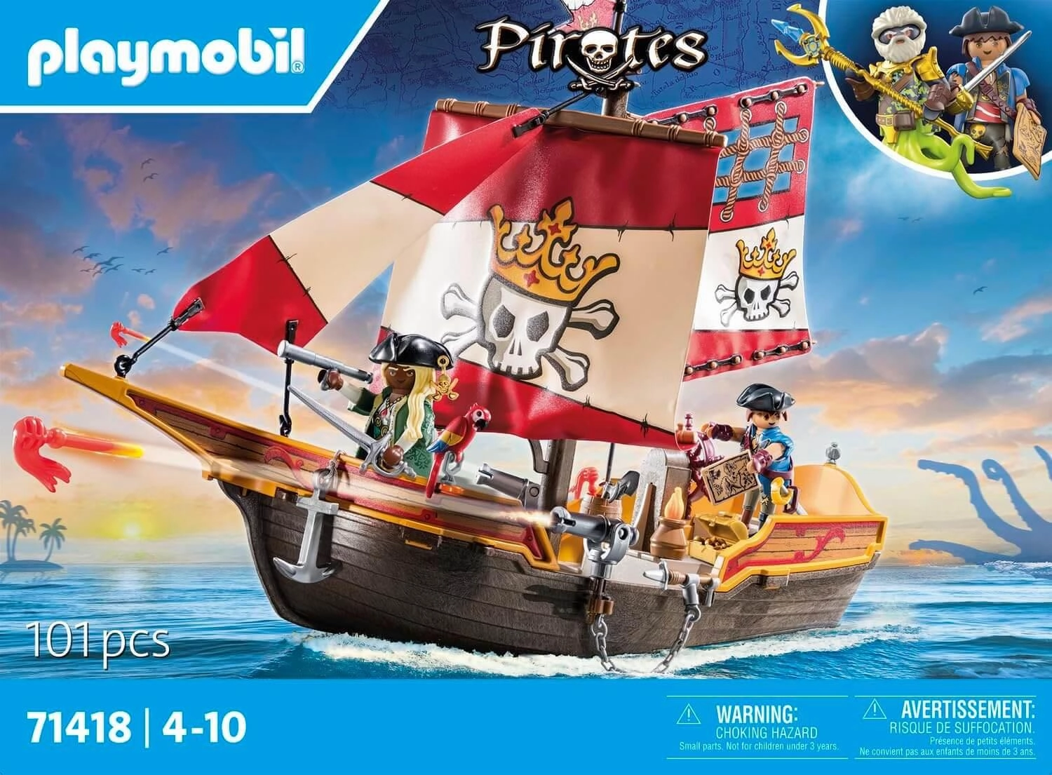 Playmobil Pirates 71418 Small Pirate Ship Playset for Ages 4 and Up