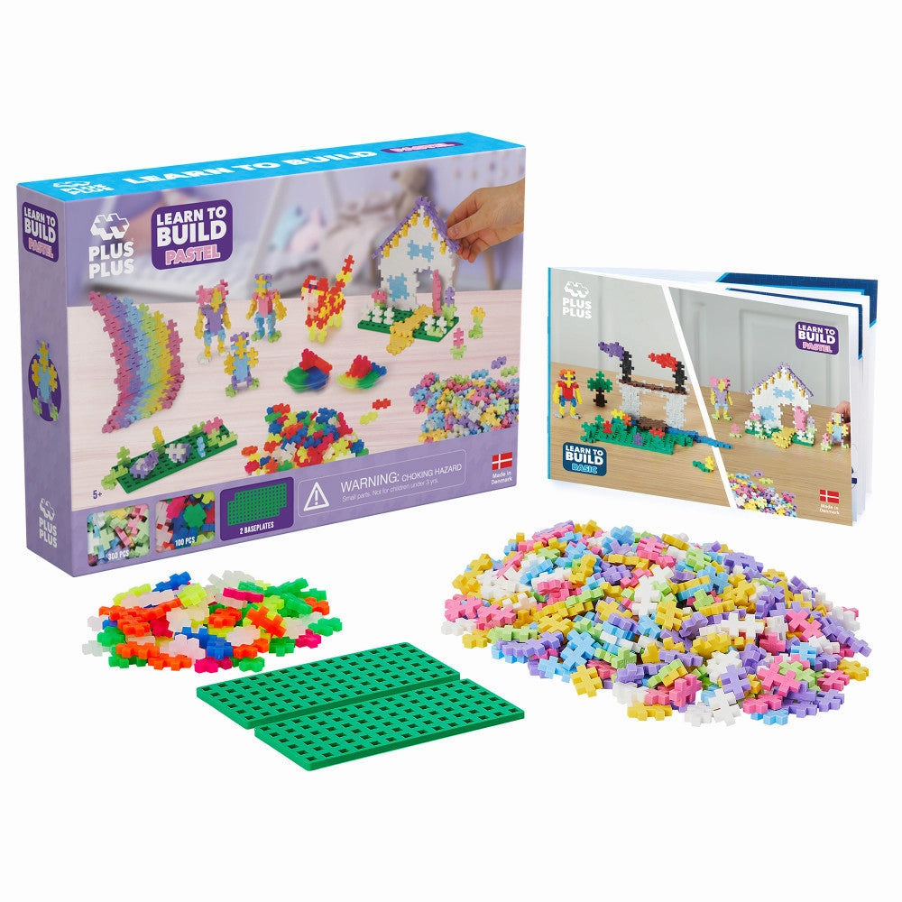 Plus-Plus Learn to Build Set - Pastel & Neon Mix, 400 Pieces - Ages 5 