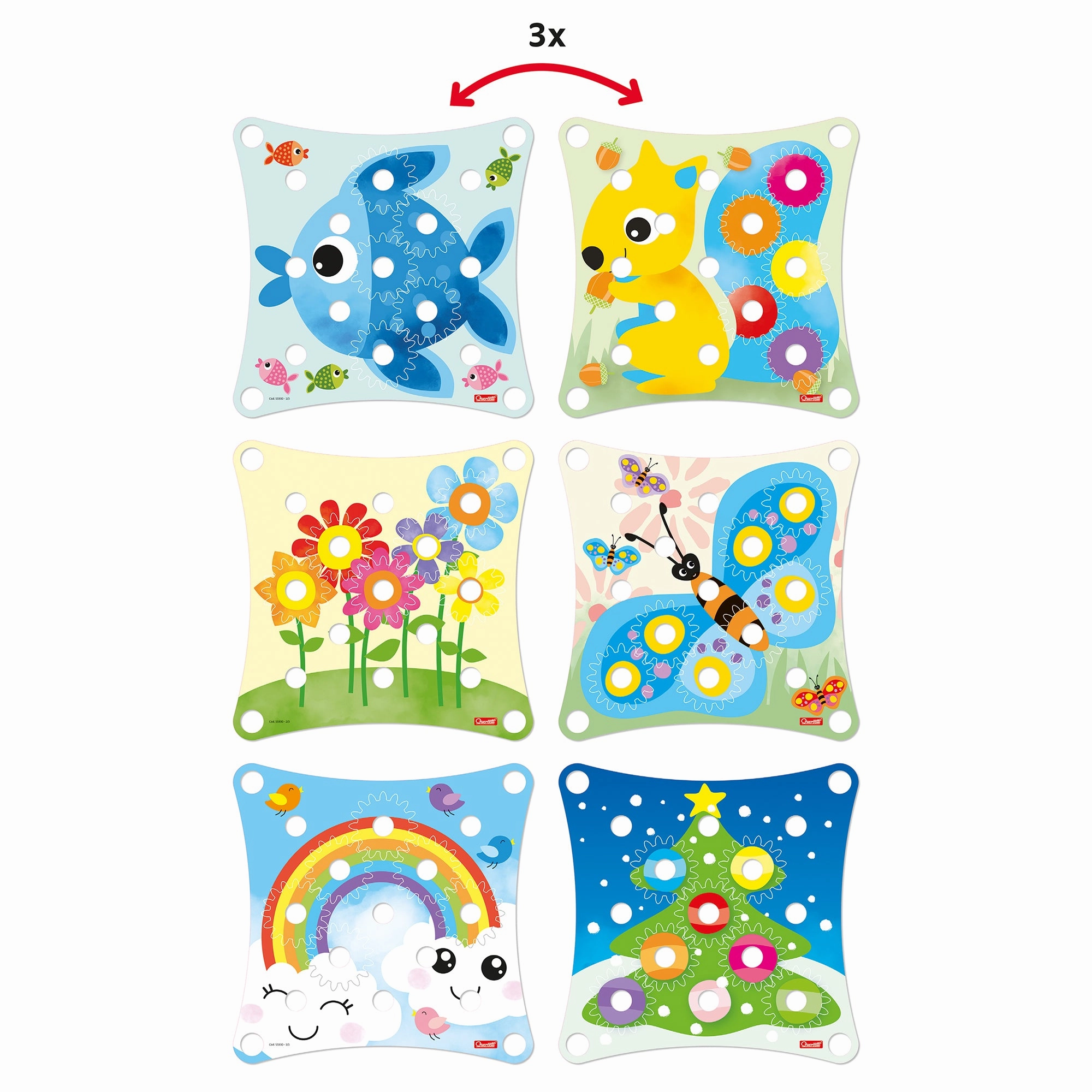 Quercetti Peggy Gears - Interactive Cogwheel Toy for Toddlers with Pegboard and Scene Cards