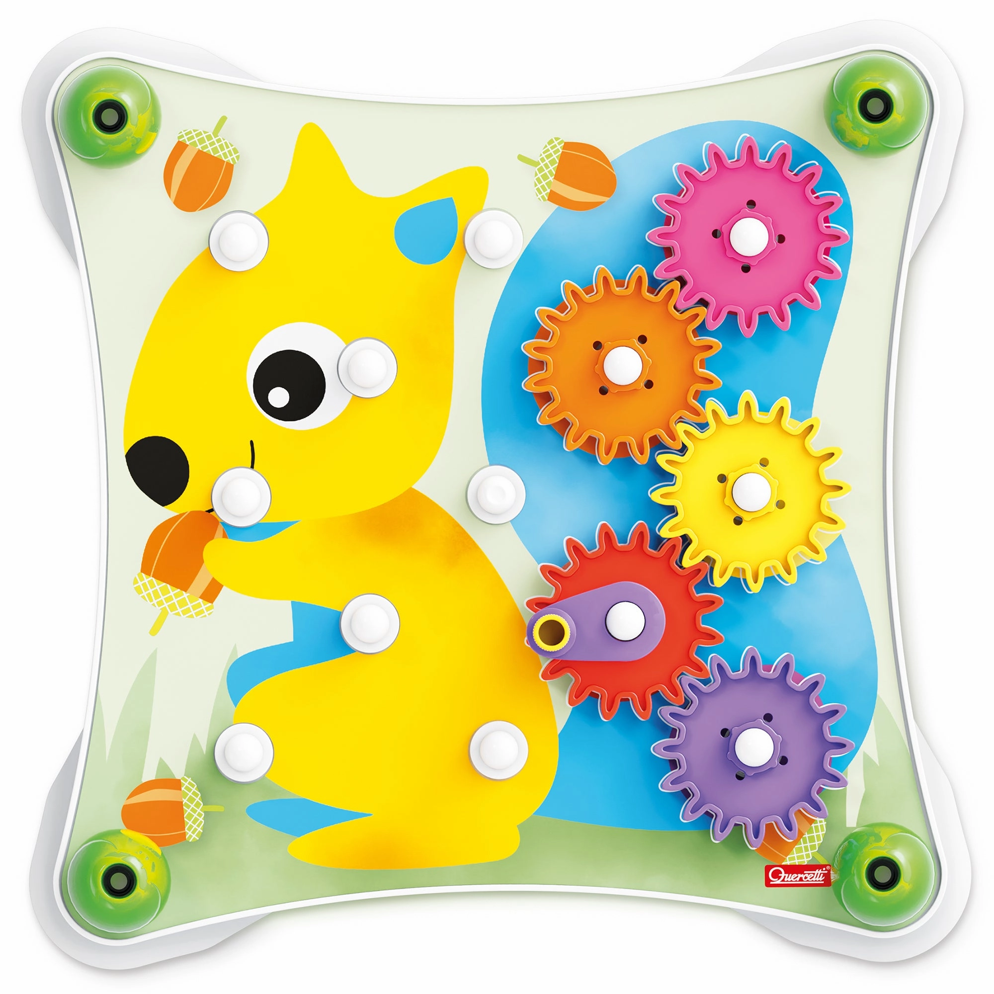 Quercetti Peggy Gears - Interactive Cogwheel Toy for Toddlers with Pegboard and Scene Cards