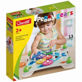 Quercetti Peggy Gears - Interactive Cogwheel Toy for Toddlers with Pegboard and Scene Cards