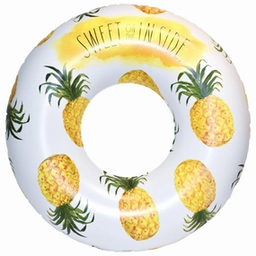 Rae Dunn Jumbo Pineapple Ring Float - 48" Inflatable Pool Tube, Anti-Leak Design, Age 8 