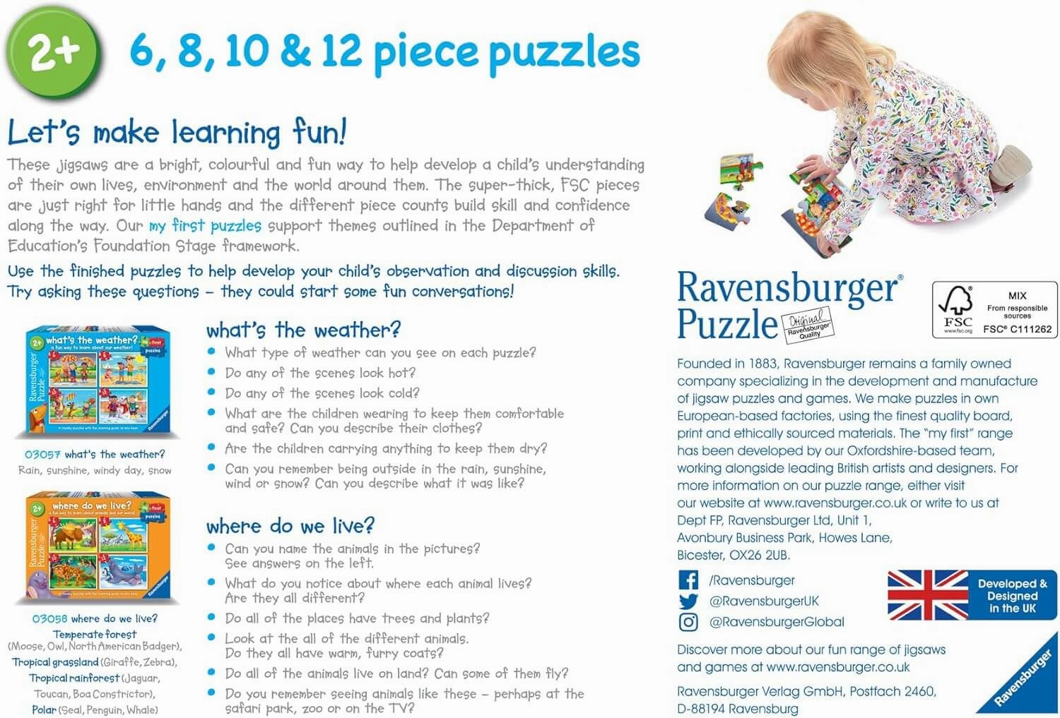 Ravensburger My First 4 in a Box Puzzle Where do we Live? For Ages 2 