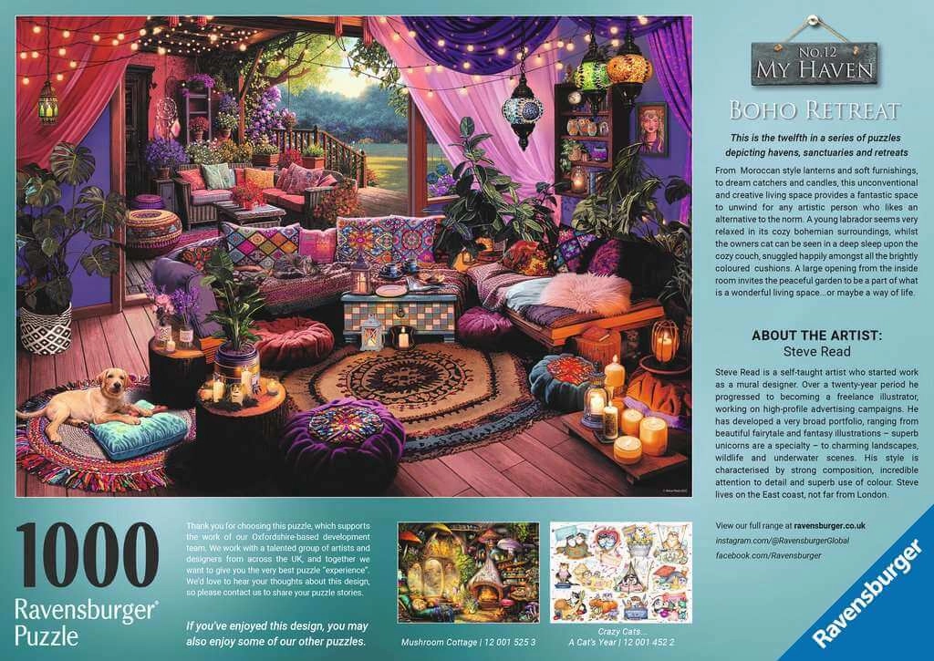 Ravensburger My Haven No.12 Boho Retreat 1000 Piece Jigsaw Ages 14 