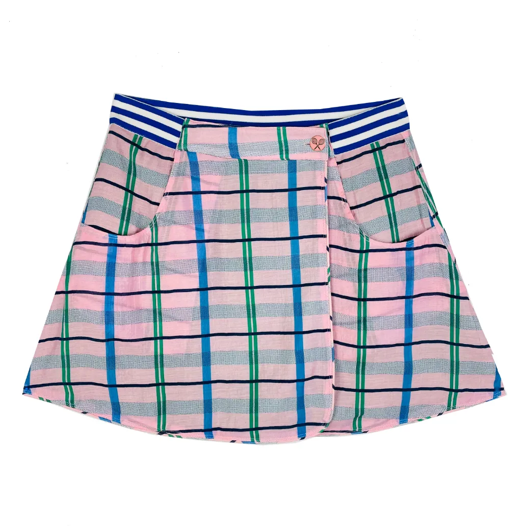 Reversible Tennis Skirt - Pink Plaid & Green Lurex