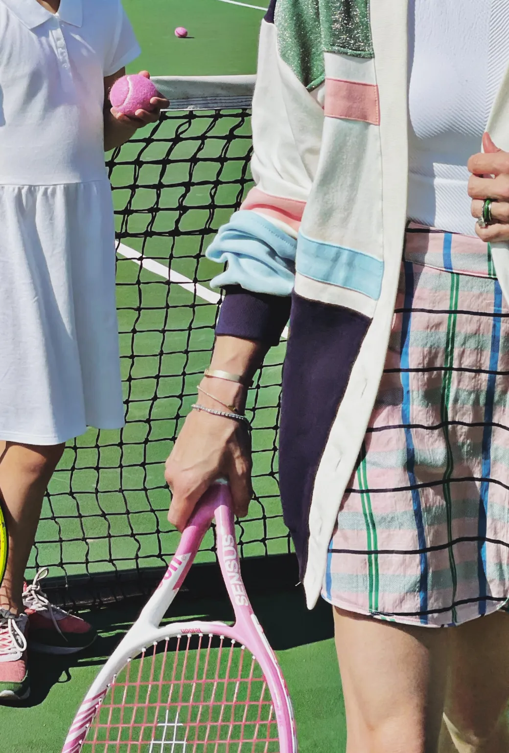 Reversible Tennis Skirt - Pink Plaid & Green Lurex