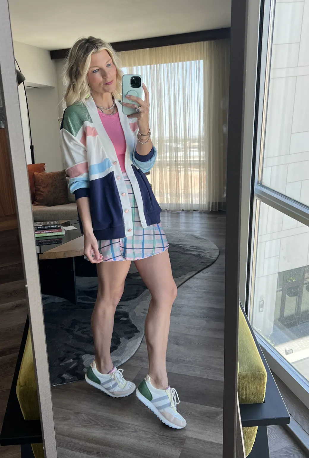 Reversible Tennis Skirt - Pink Plaid & Green Lurex