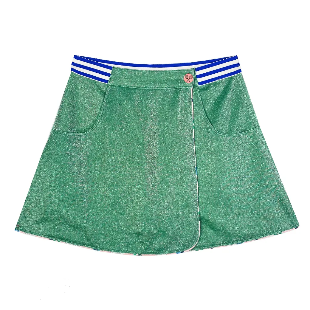Reversible Tennis Skirt - Pink Plaid & Green Lurex