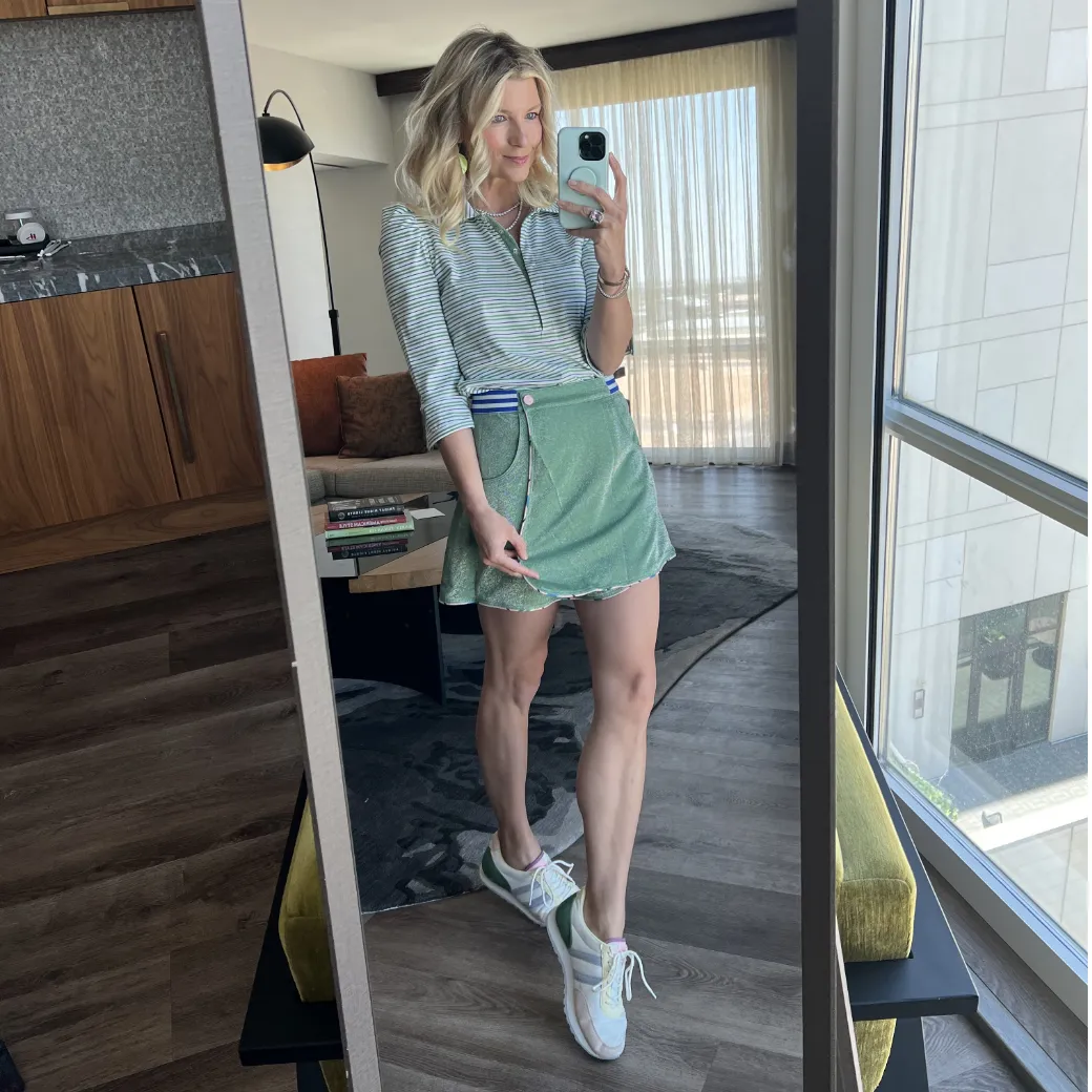 Reversible Tennis Skirt - Pink Plaid & Green Lurex