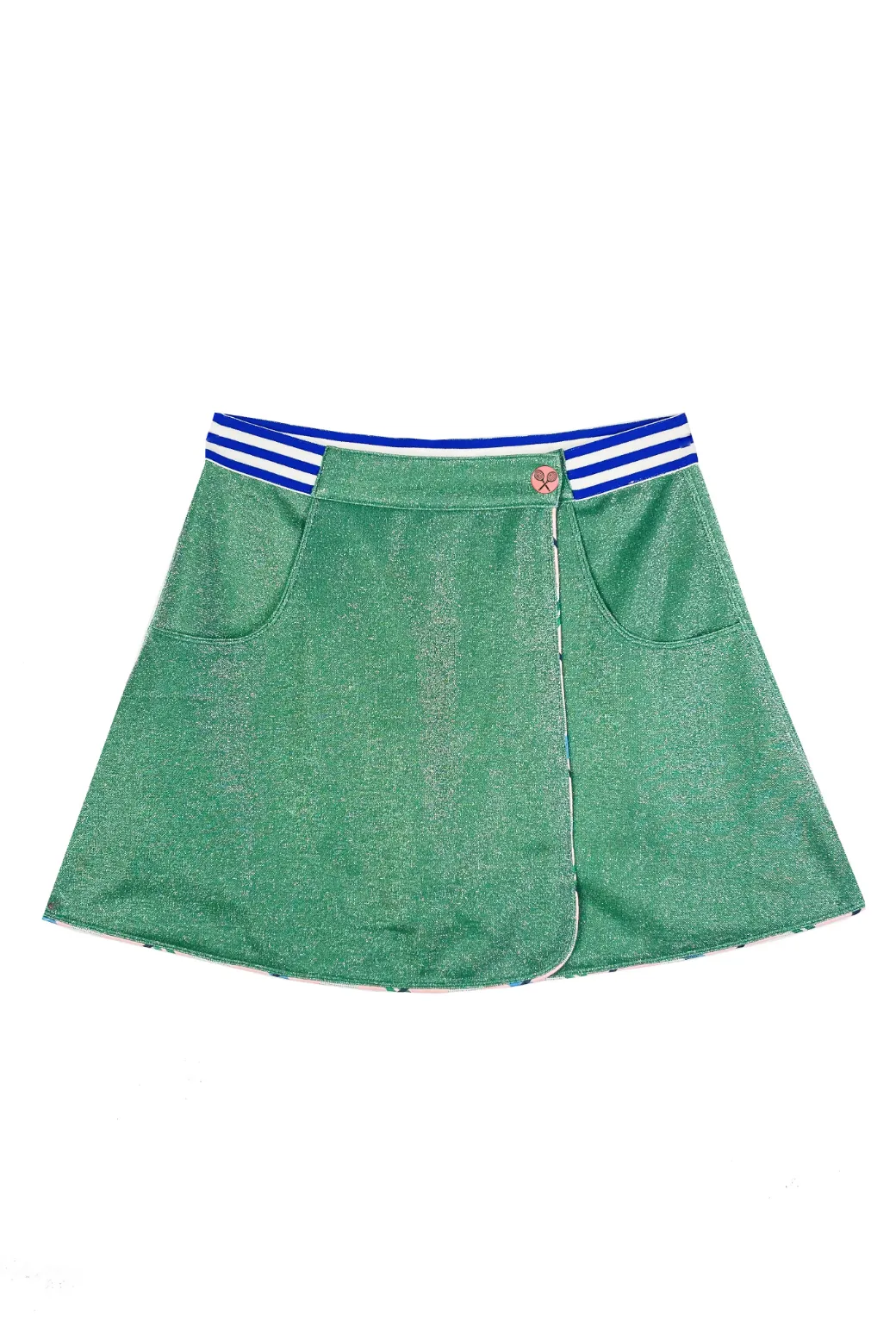 Reversible Tennis Skirt - Pink Plaid & Green Lurex