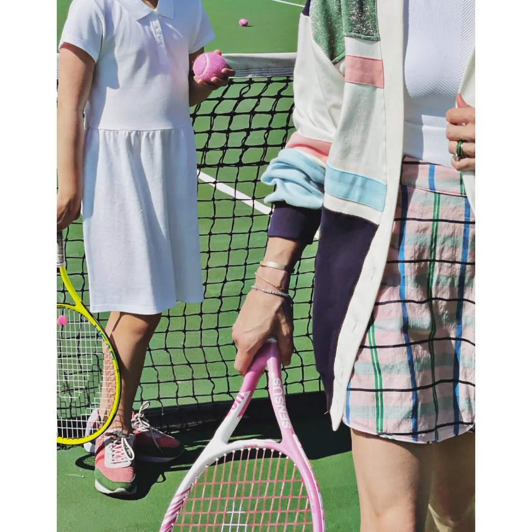 Reversible Tennis Skirt - Pink Plaid & Green Lurex